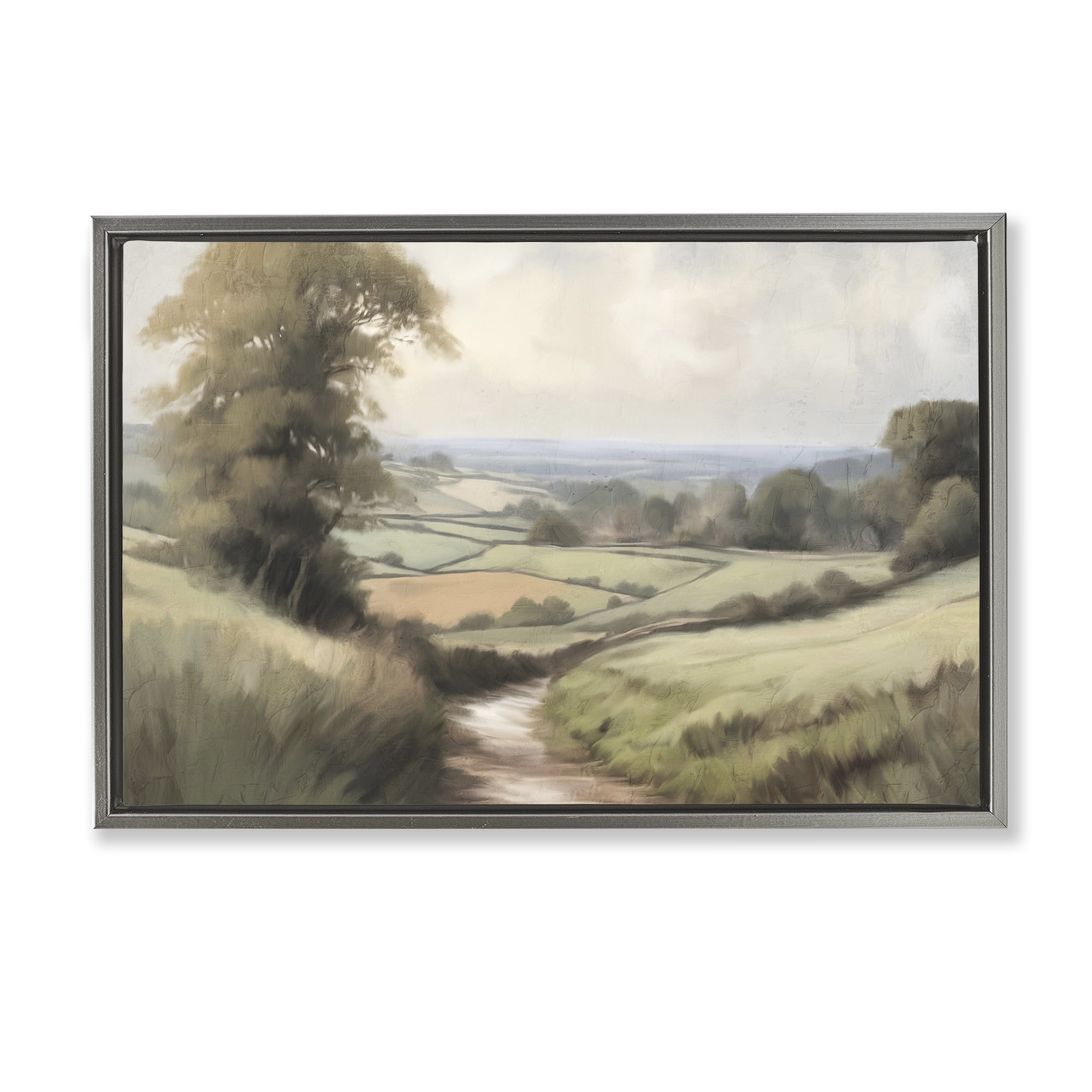 Stupell Industries Country Walk Path Landscape & Nature Painting Gray Floater Framed Canvas Art Print Wall Art, 31 x 21