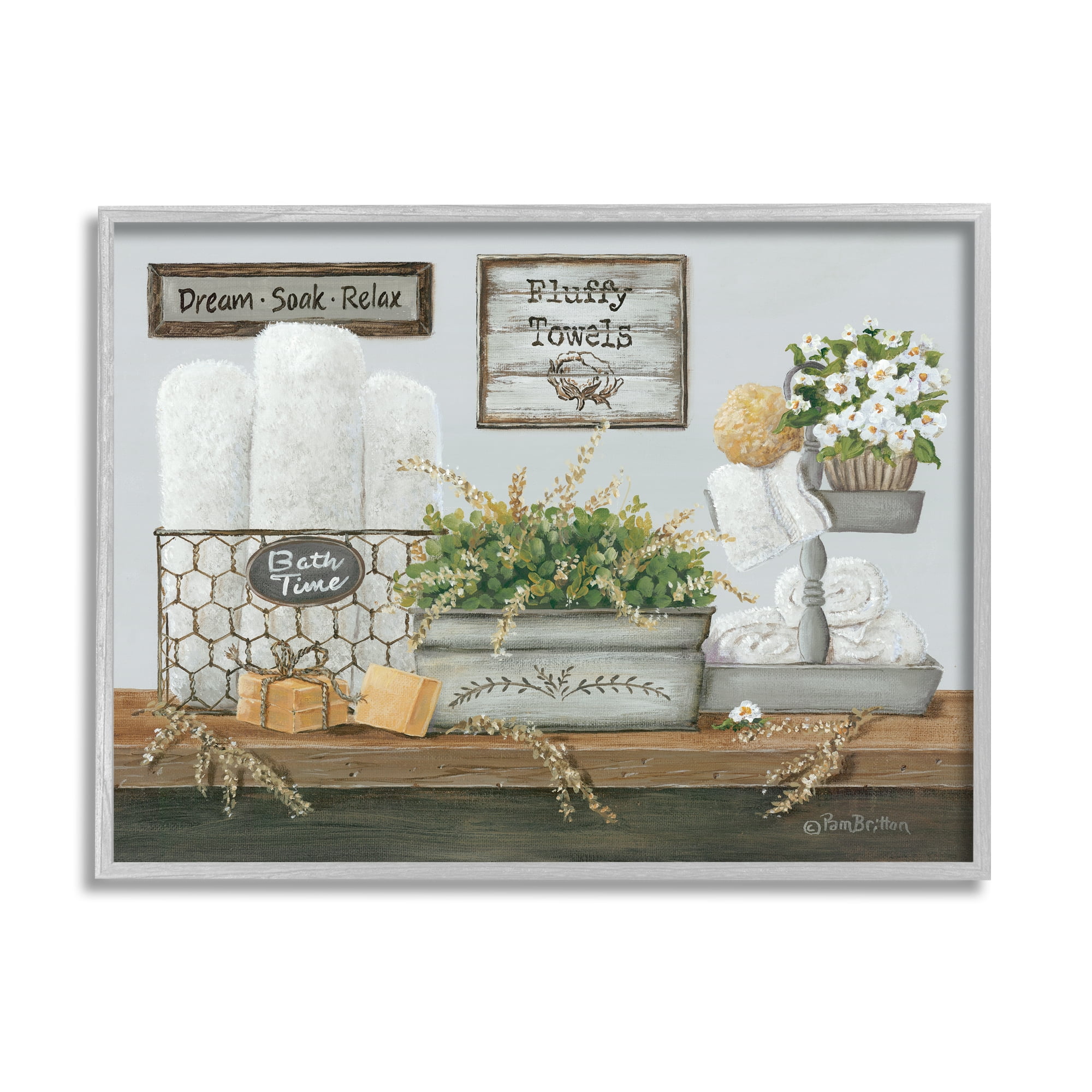 Country Washroom Still Life Canvas Print with Gray Frame