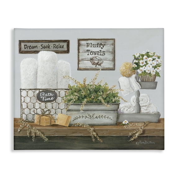 Stupell Industries Cottage Country Washroom Counter Still Life Bathroom Towel Canvas Art, 20 x 16, by Pam Britton