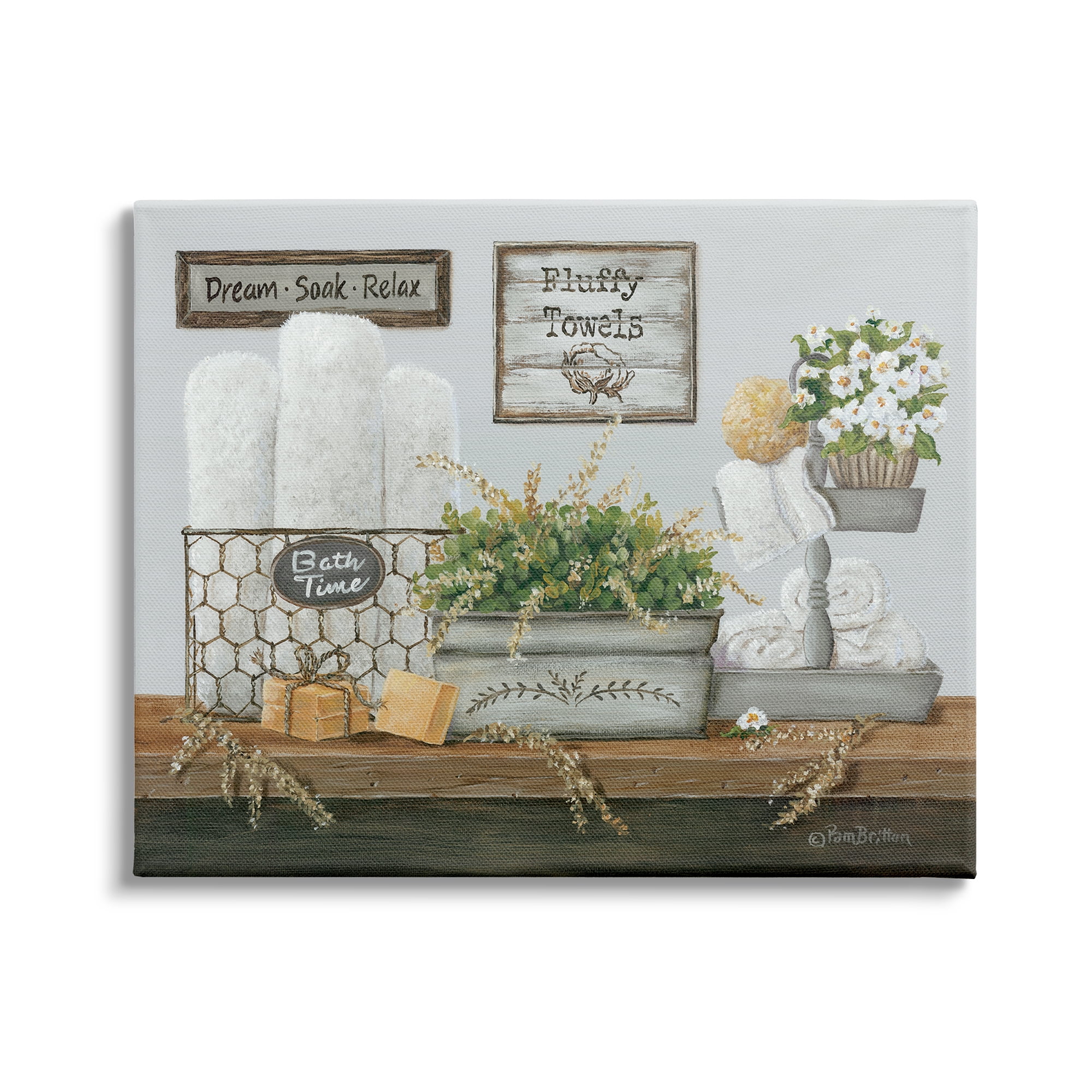 Gray and White Country Washroom Still Life Canvas Wall Art