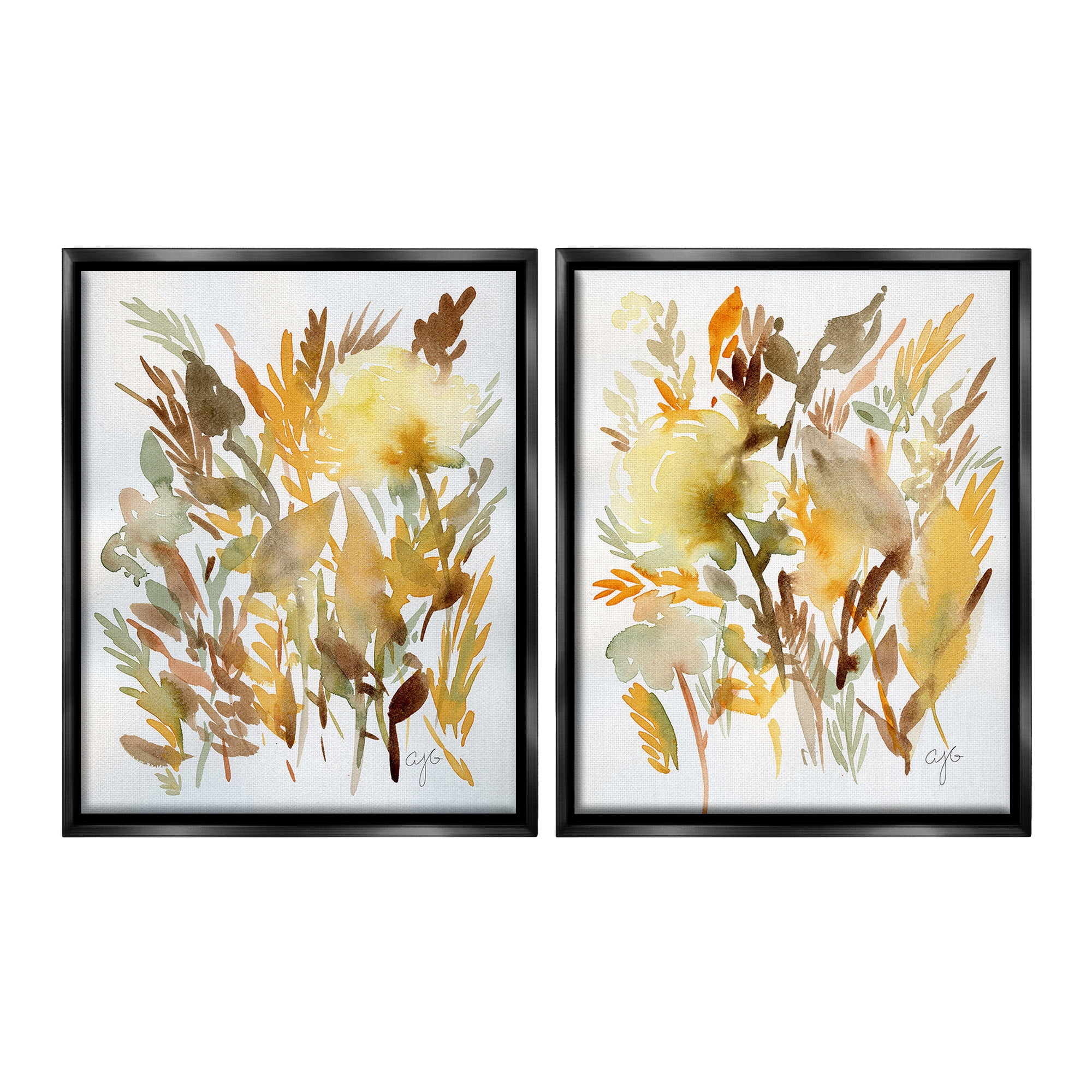 Stupell Industries Country Wheat Abstraction Botanical & Floral Painting Black Floater Framed Canvas Art Print Wall Art, 25 x 31, Set of 2