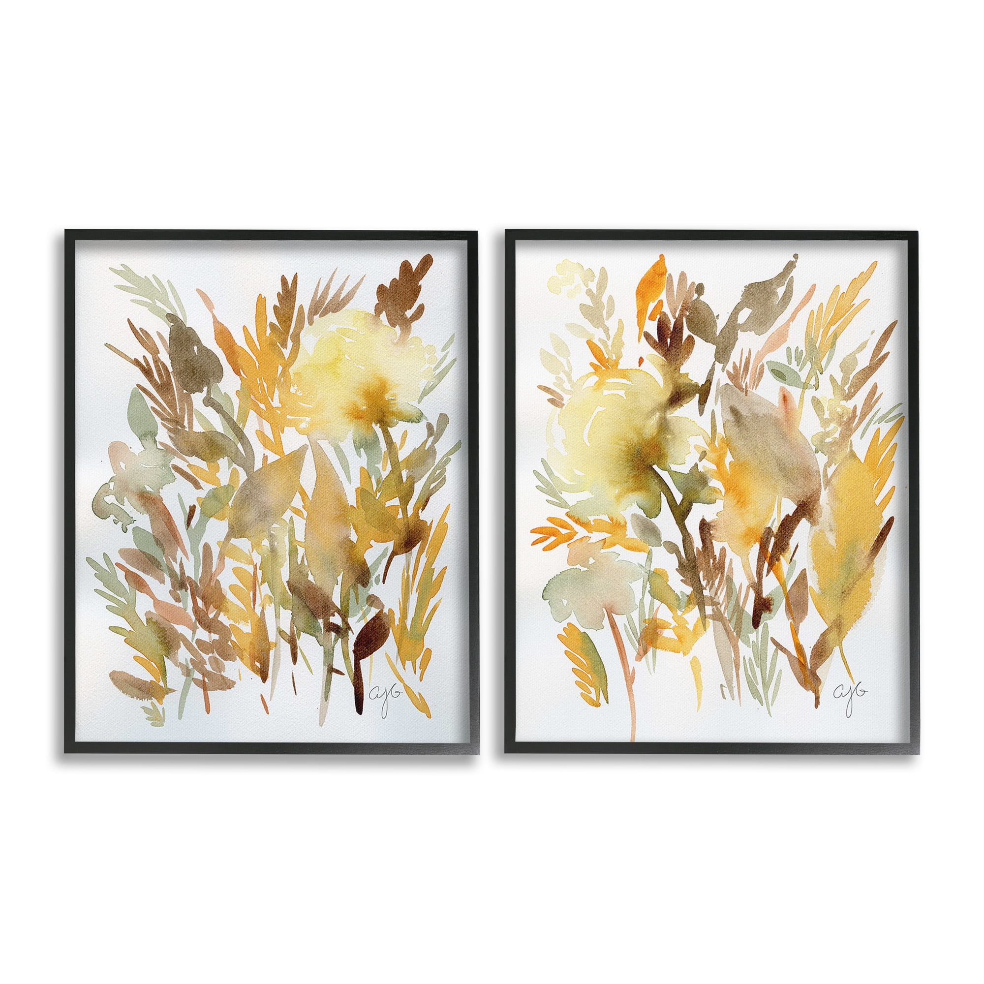 Stupell Industries Country Wheat Abstraction Botanical & Floral Painting Black Framed Art Print Wall Art, 24 x 30, Set of 2