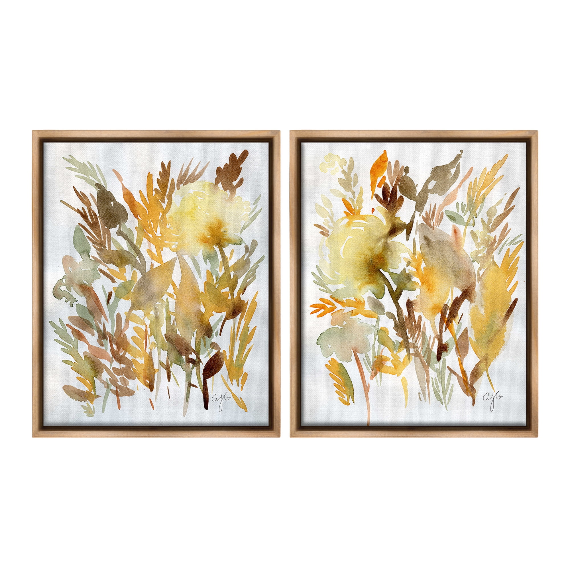 Stupell Industries Country Wheat Abstraction Botanical & Floral Painting Brown Floater Framed Canvas Art Print Wall Art, 25 x 31, Set of 2