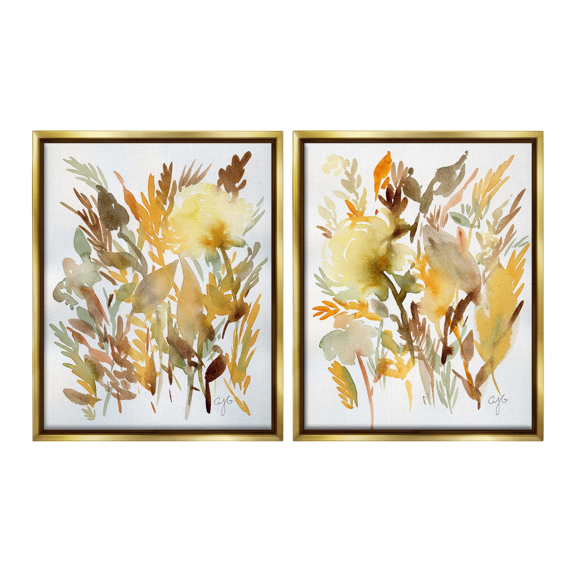 Stupell Industries Country Wheat Abstraction Botanical & Floral Painting Gold Floater Framed Canvas Art Print Wall Art, 17 x 21, Set of 2