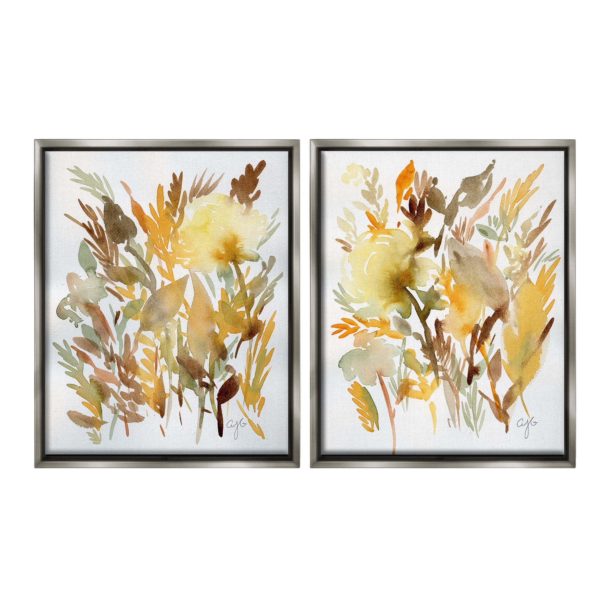 Stupell Industries Country Wheat Abstraction Botanical & Floral Painting Gray Floater Framed Canvas Art Print Wall Art, 25 x 31, Set of 2