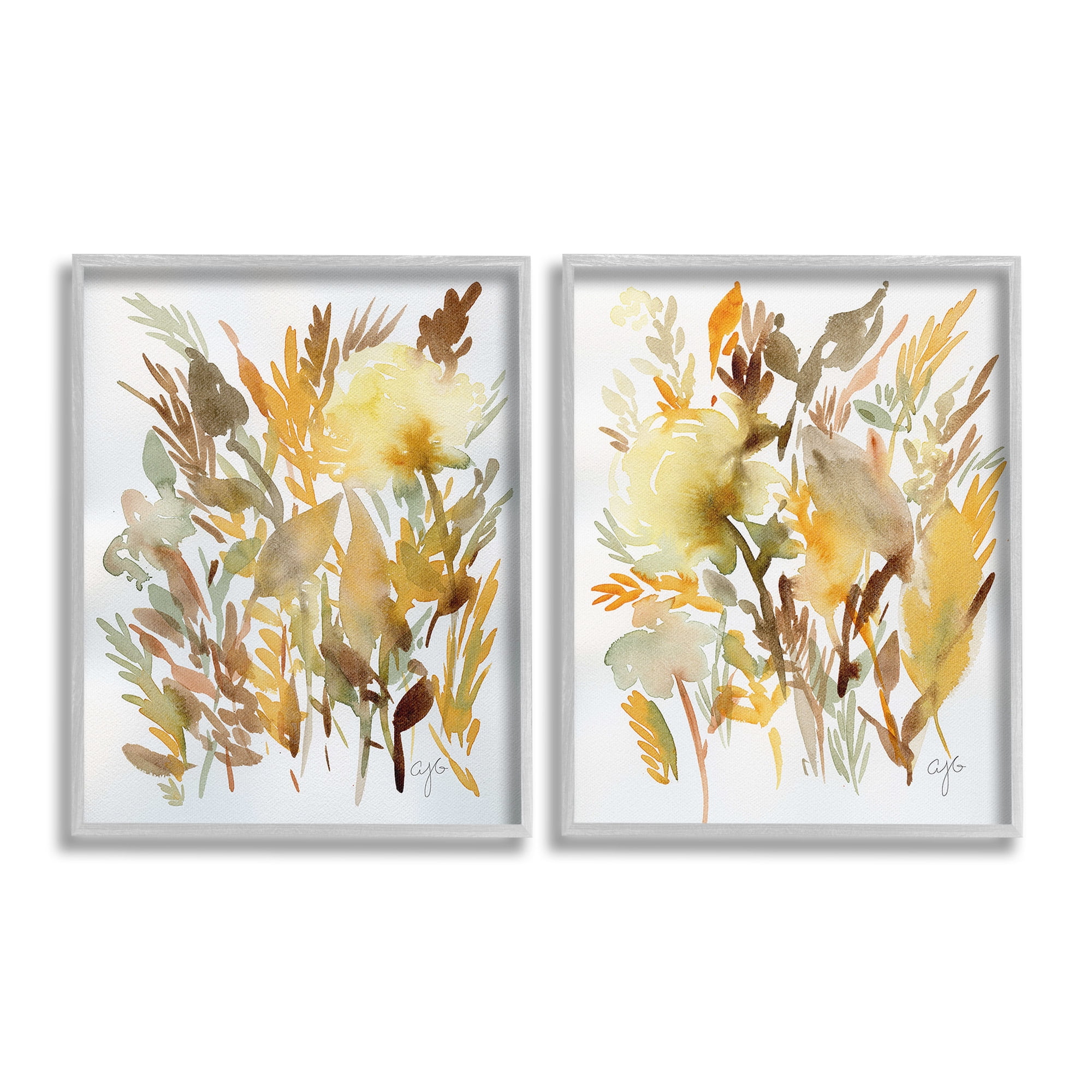 Stupell Industries Country Wheat Abstraction Botanical & Floral Painting Gray Framed Art Print Wall Art, 11 x 14, Set of 2