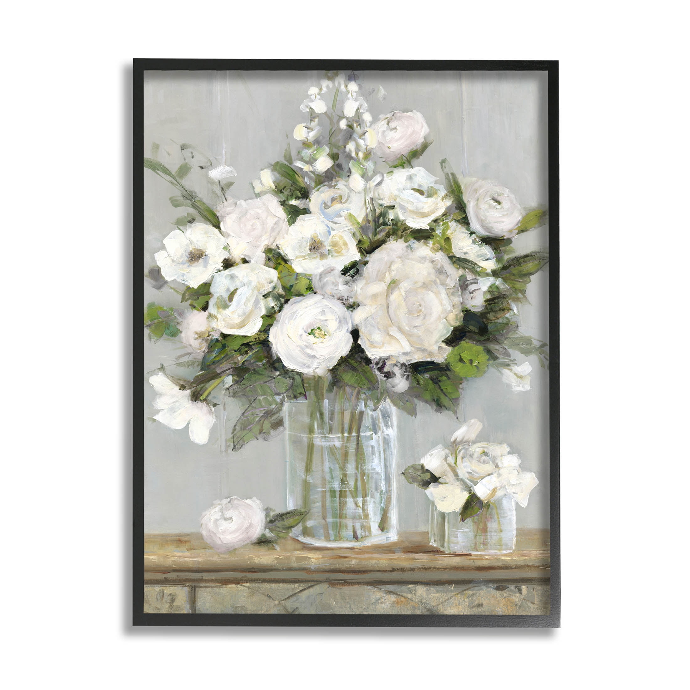 Country White Floral Scene Framed Canvas Print, 11 x 14 inches