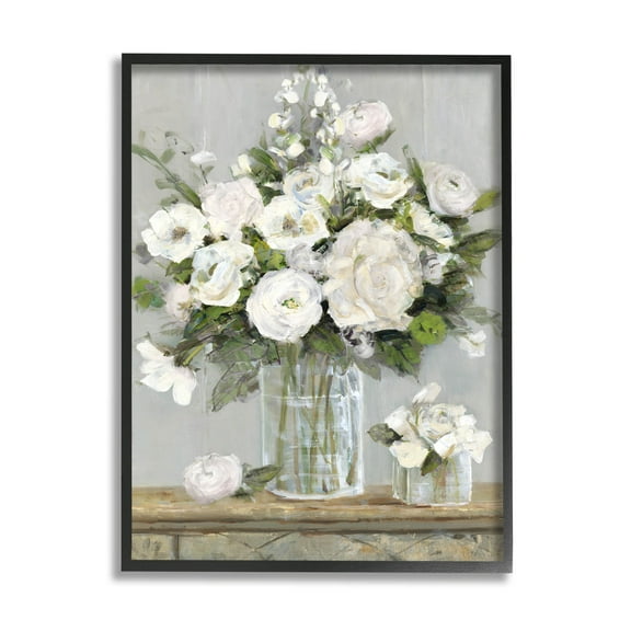 Stupell Industries Country White Floral Scene Painting Black Framed Art Print Wall Art, Design by Sally Swatland