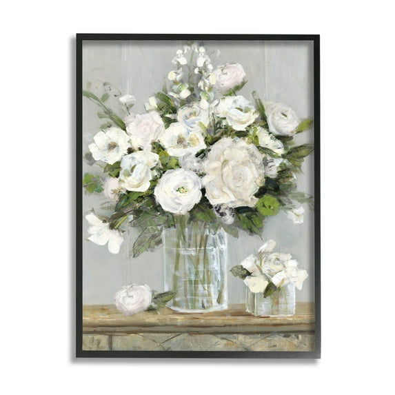 Stupell Industries Country White Floral Scene Painting Black Framed Art Print Wall Art, Design by Sally Swatland