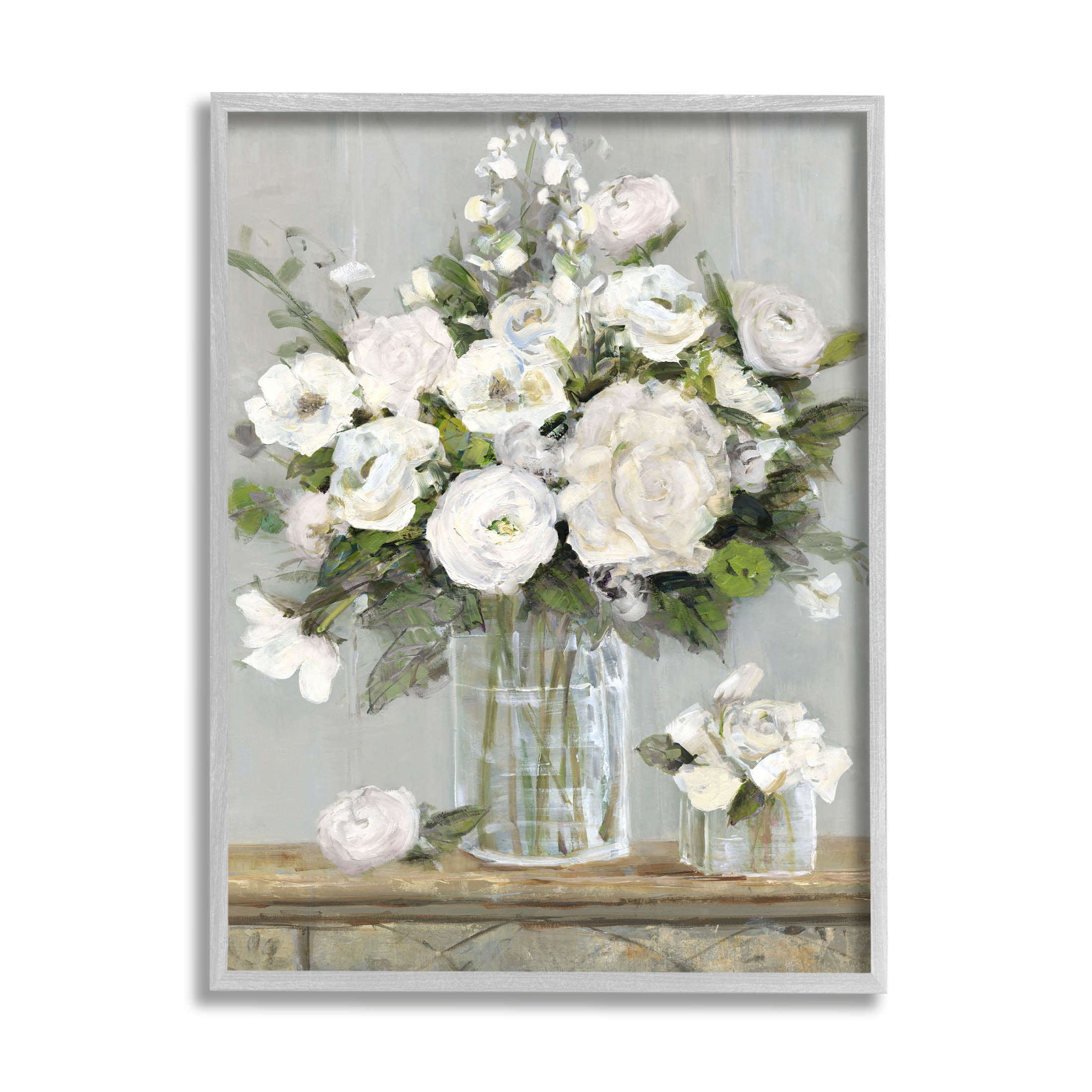 Stupell Industries Country White Floral Scene Painting Gray Framed Art Print Wall Art, Design by Sally Swatland