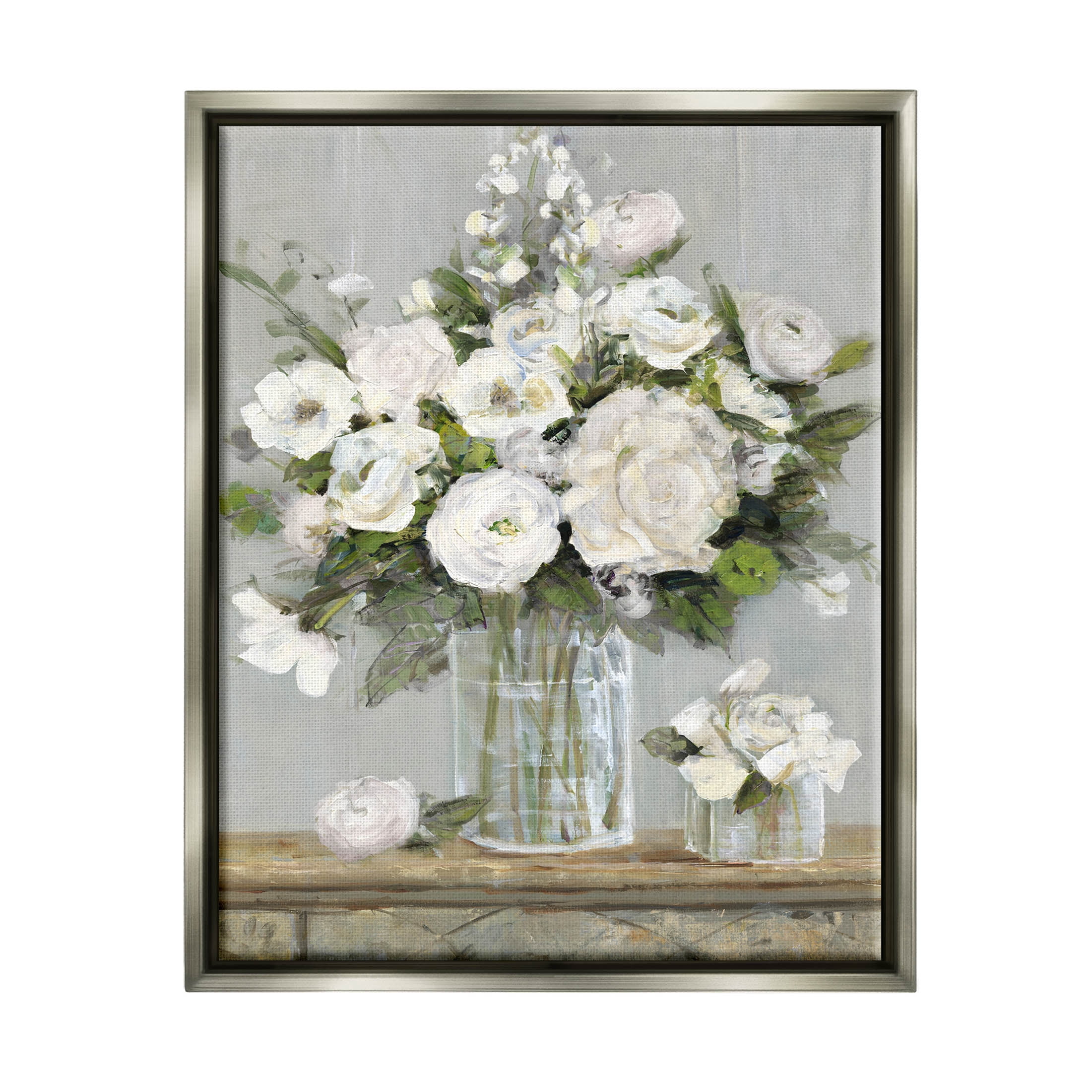 Stupell Industries Country White Floral Scene Painting Luster Gray Floating Framed Canvas Print Wall Art, Design by Sally Swatland