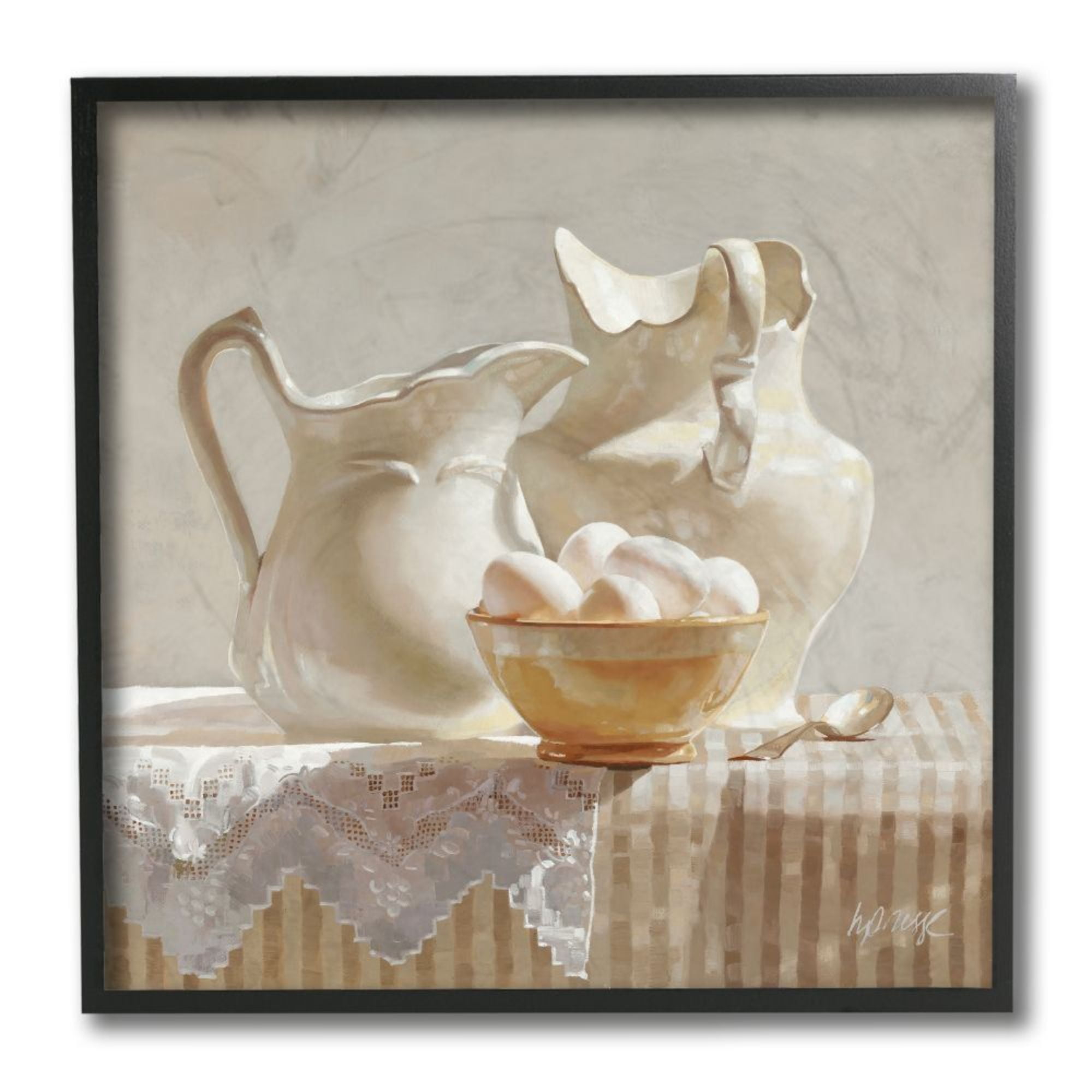 Stupell Industries Country White Pitchers Farm Table Still Life Design by Heide Presse, 12" x 12", Black Framed