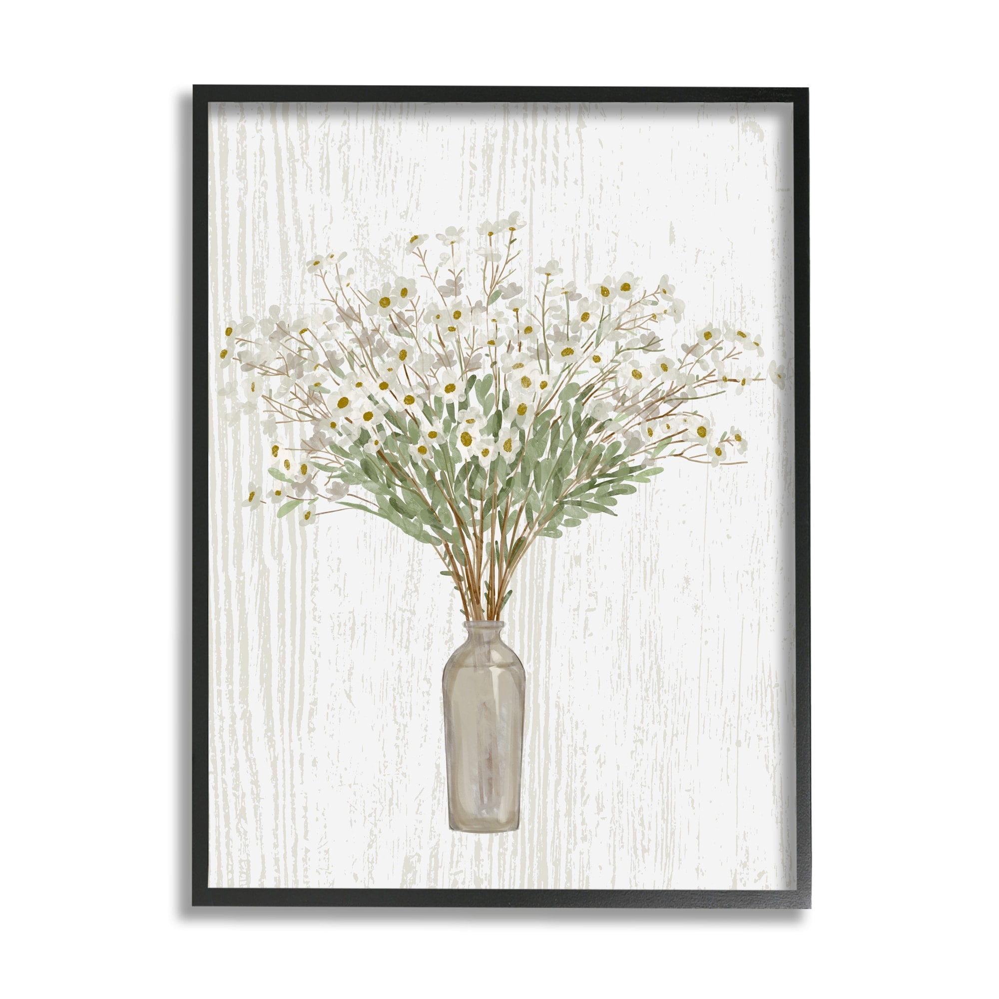 Stupell Industries Country Wildflower Blooms Arrangement Rustic Plank Pattern Graphic Art Black Framed Art Print Wall Art, Design by Ziwei Li