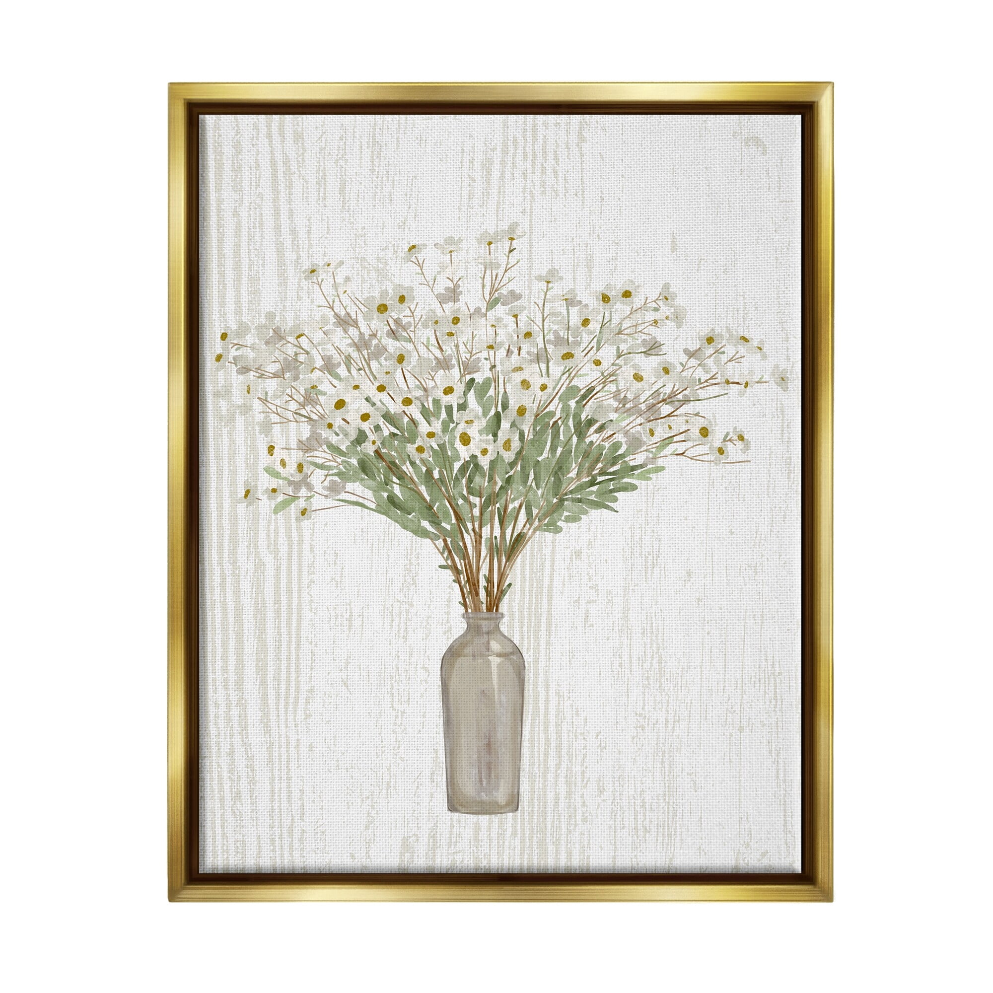 Stupell Industries Country Wildflower Blooms Arrangement Rustic Plank Pattern Graphic Art Metallic Gold Floating Framed Canvas Print Wall Art, Design by Ziwei Li