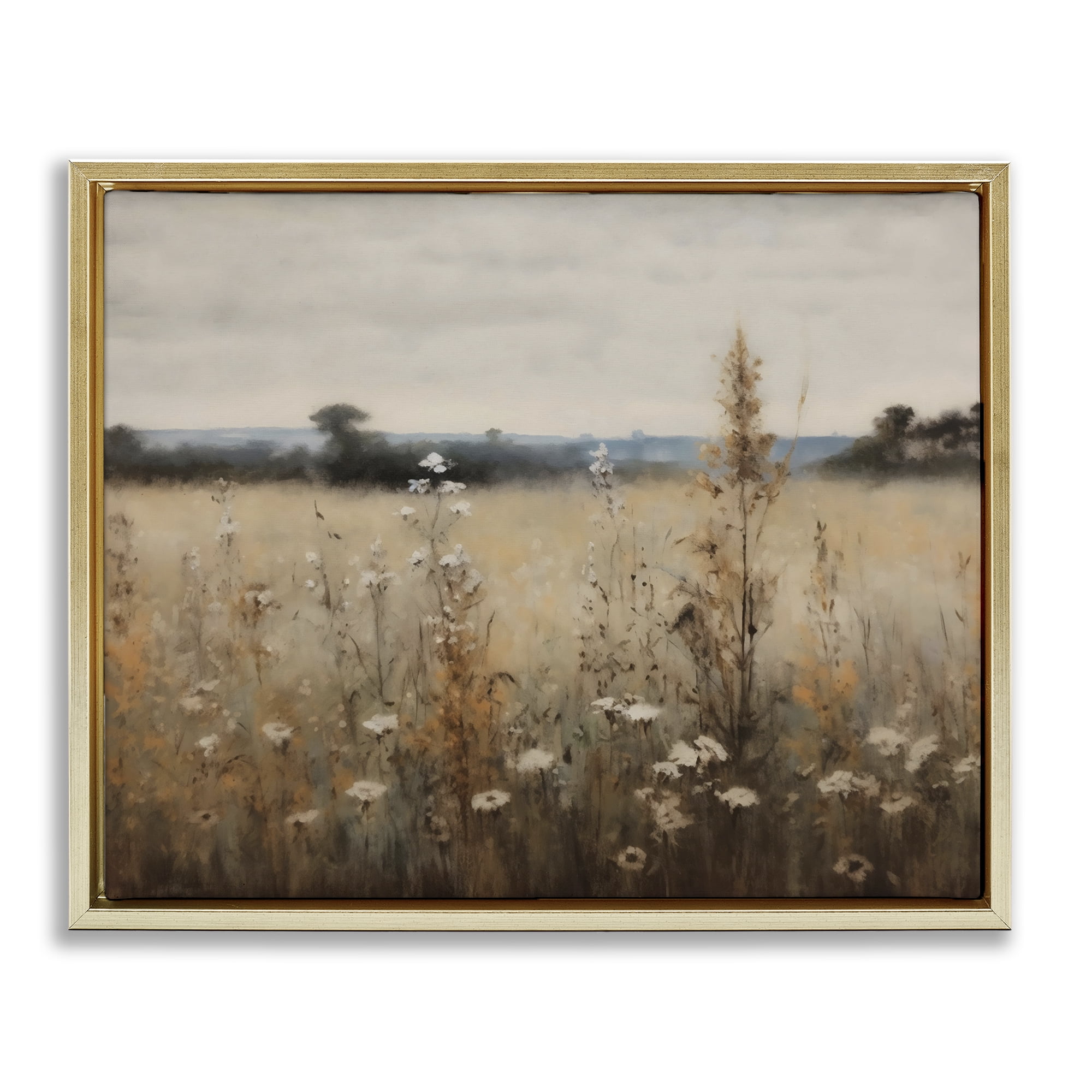 Stupell Industries Country Wildflowers in Misty Meadow Gold Framed Floater Canvas Wall Art, design by Creative Studio