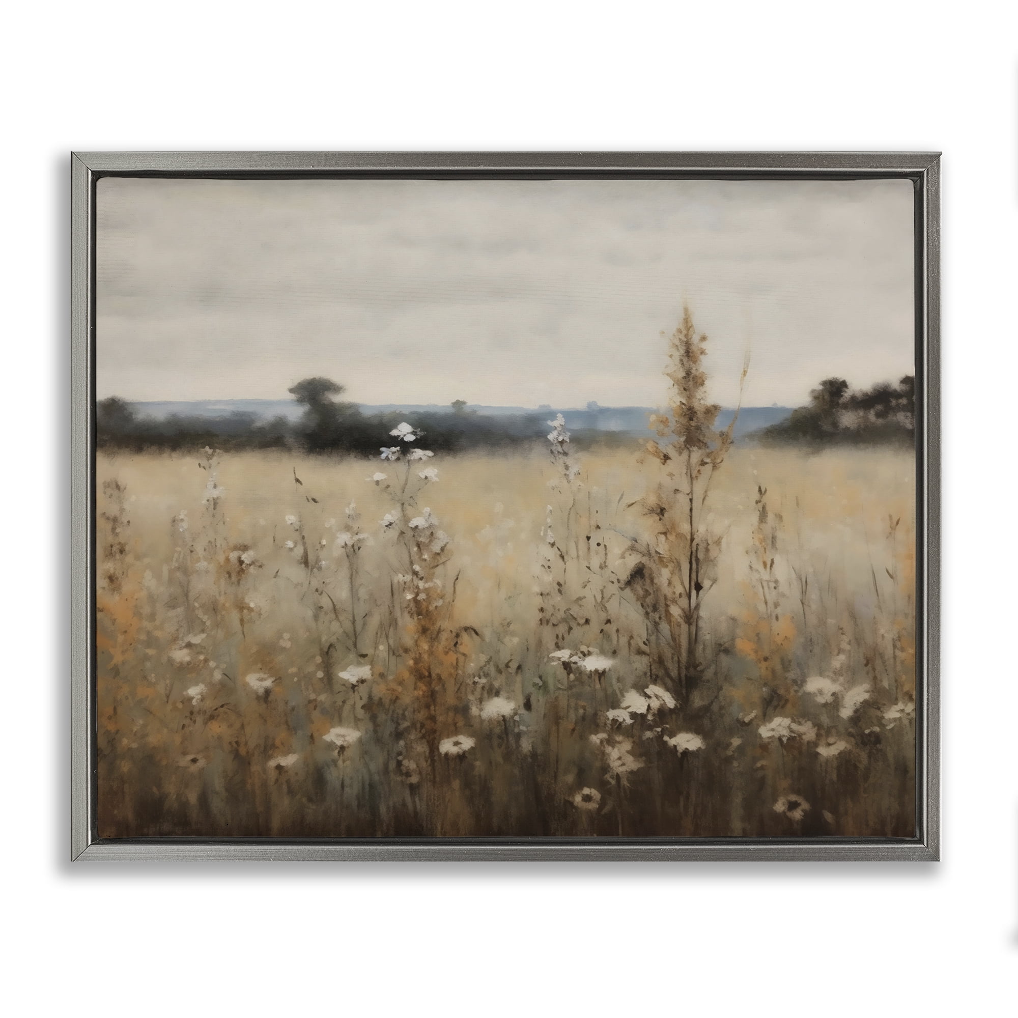 Stupell Industries Country Wildflowers in Misty Meadow Gray Framed Floater Canvas Wall Art, design by Creative Studio