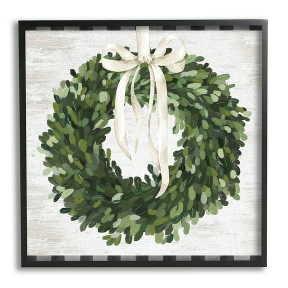 Stupell Industries Country Wreath with Plaid Botanical & Floral Painting Black Framed Art Print Wall Art, 12 x 12