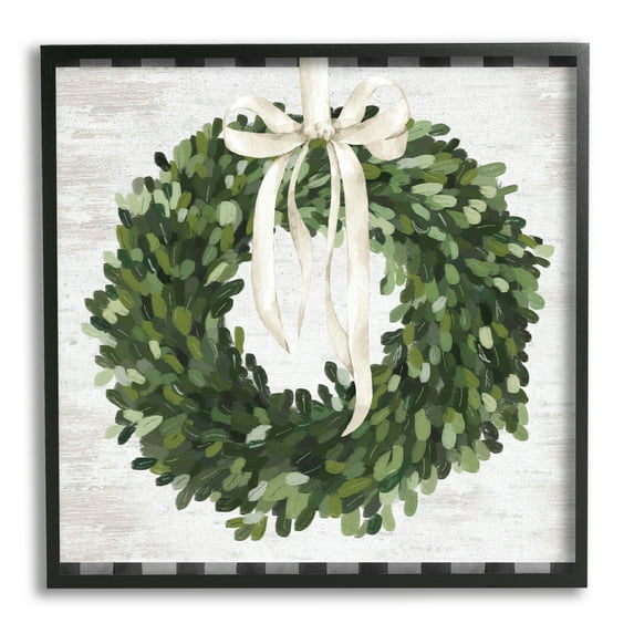 Stupell Industries Country Wreath with Plaid Botanical & Floral Painting Black Framed Art Print Wall Art, 12 x 12