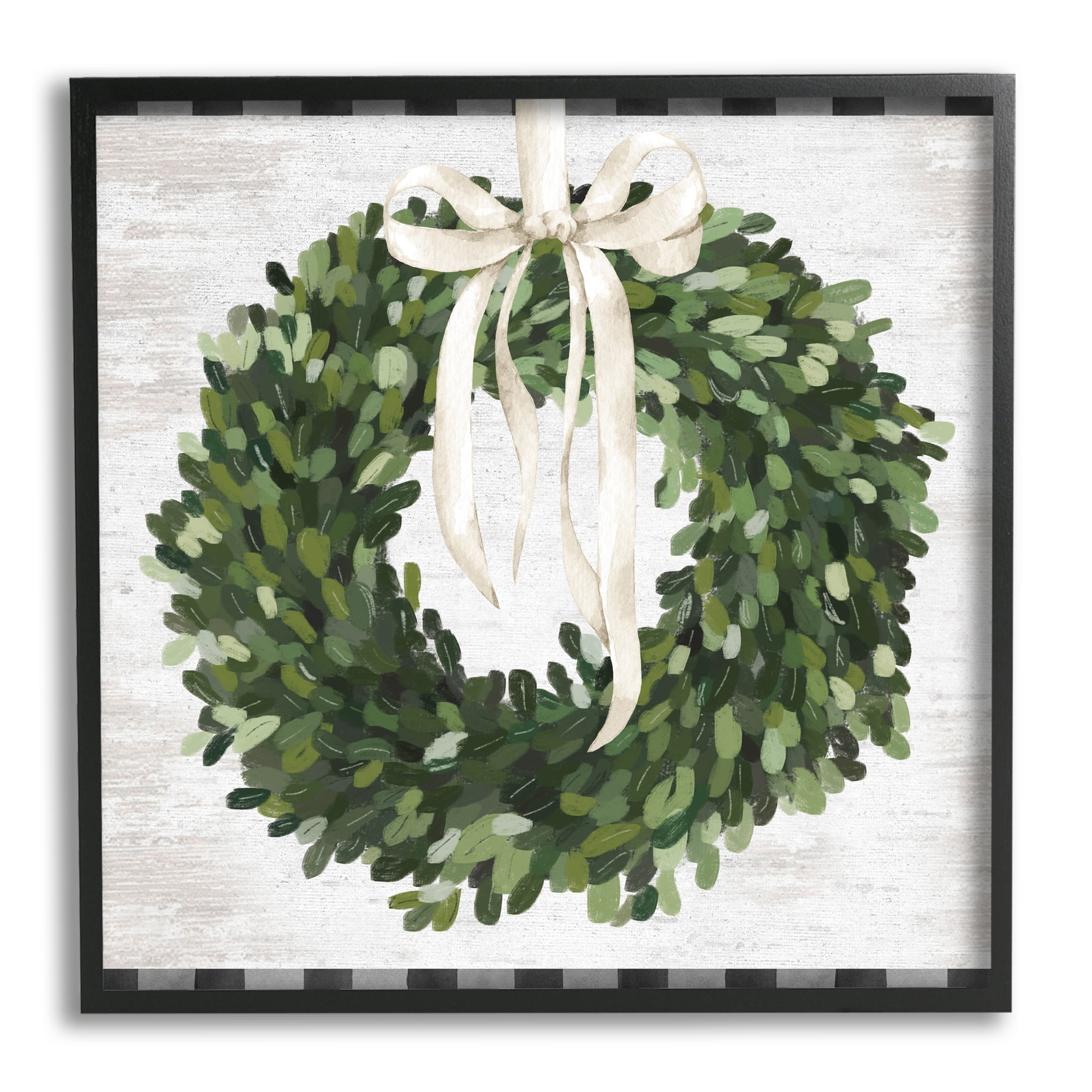 Stupell Industries Country Wreath with Plaid Botanical & Floral Painting Black Framed Art Print Wall Art, 24 x 24