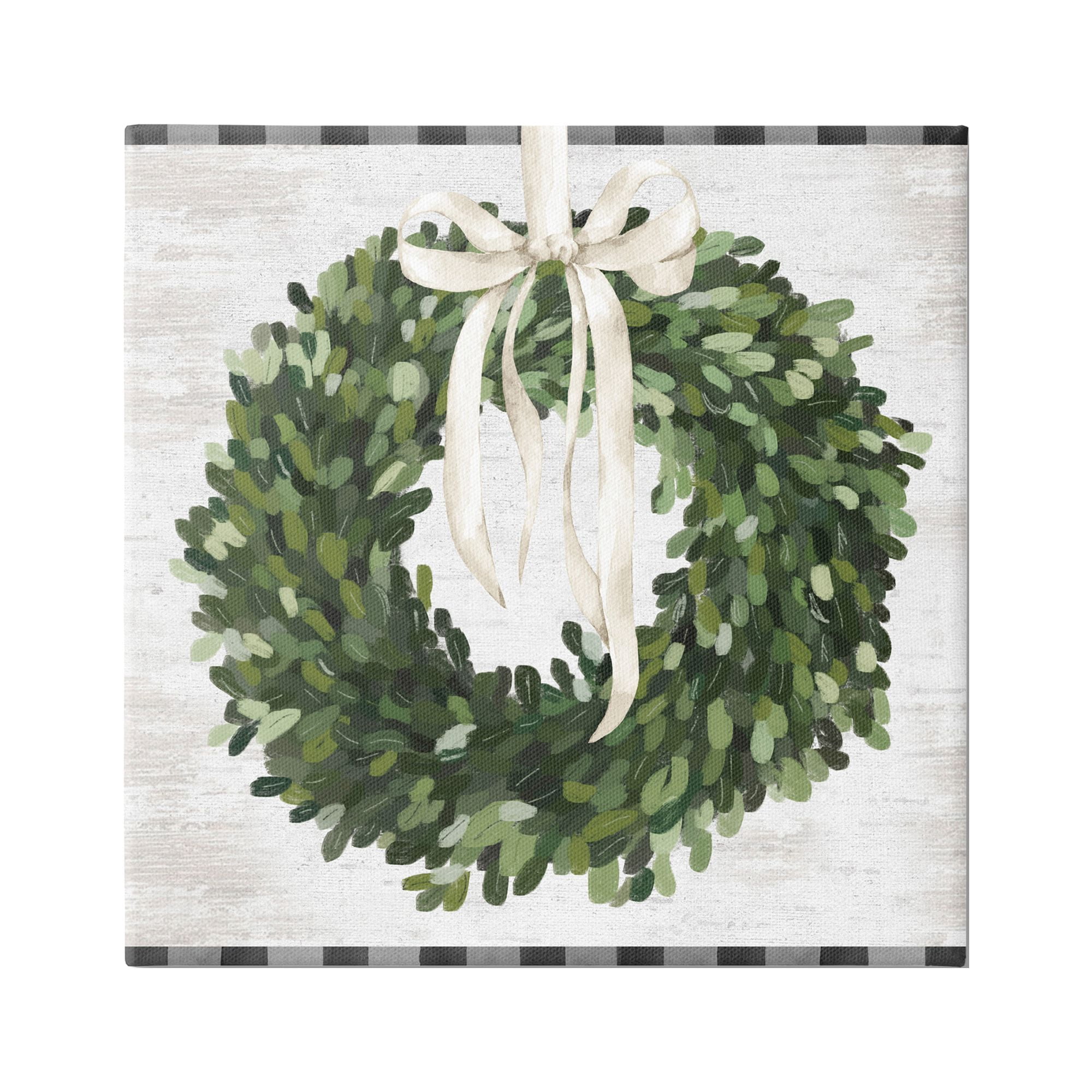 Stupell Industries Country Wreath with Plaid Botanical & Floral Painting Gallery Wrapped Canvas Art Print Wall Art, 24 x 24
