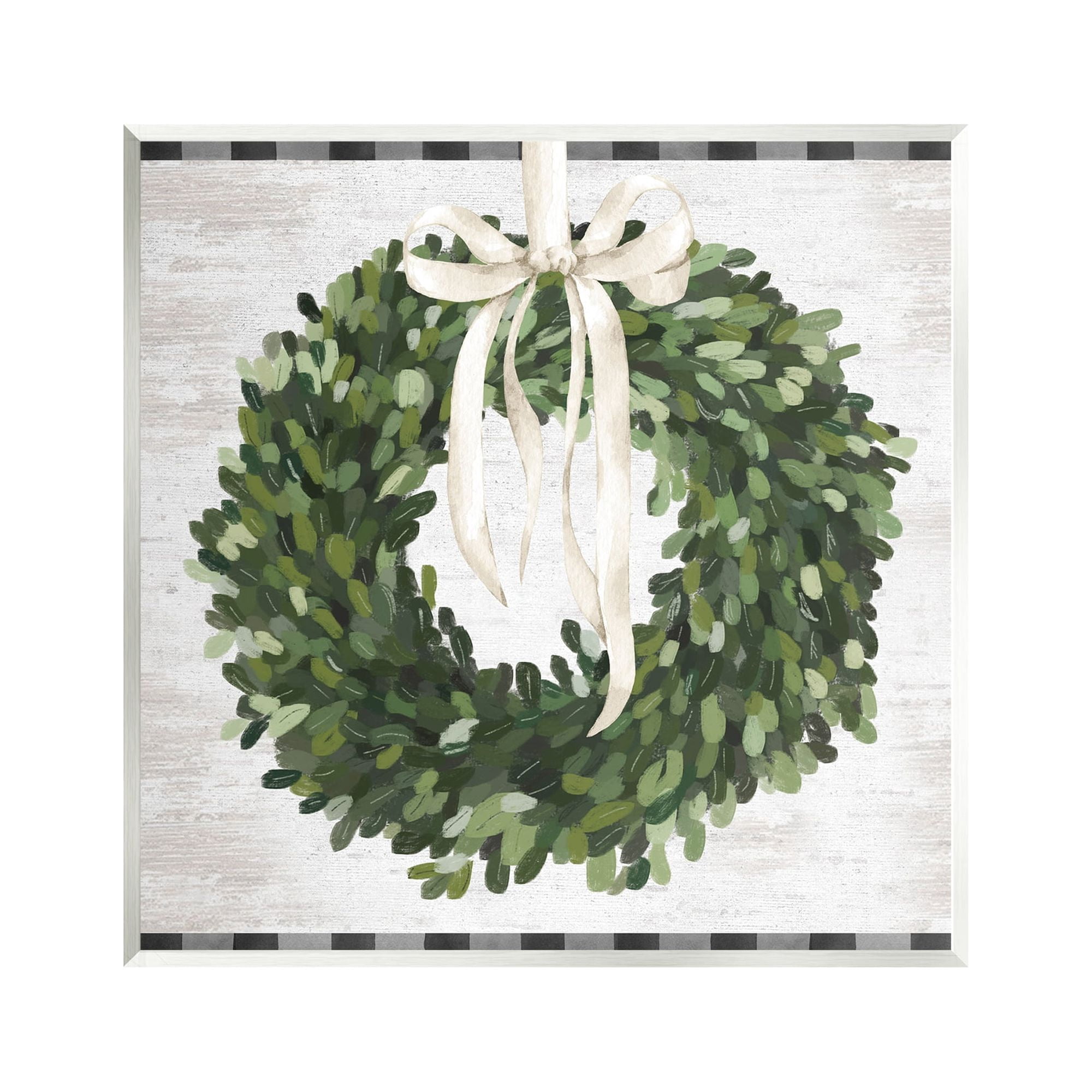 Stupell Industries Country Wreath with Plaid Botanical & Floral Painting Unframed Art Print Wall Art, 12 x 12