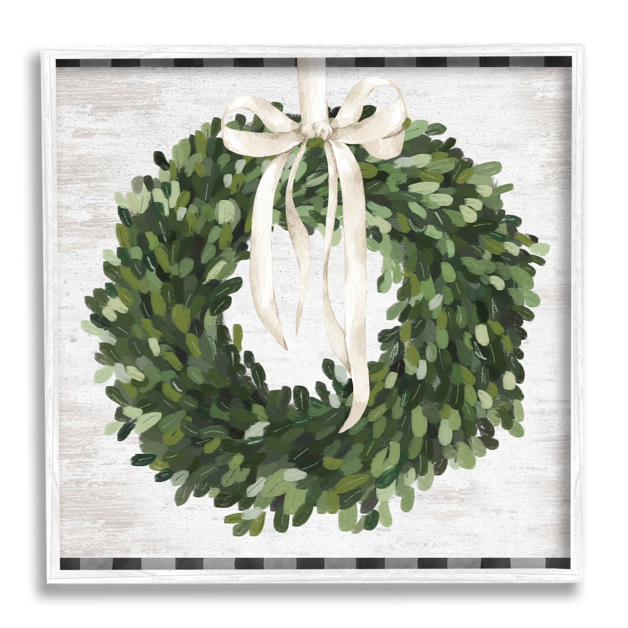 Stupell Industries Country Wreath with Plaid Botanical & Floral Painting White Framed Art Print Wall Art, 24 x 24