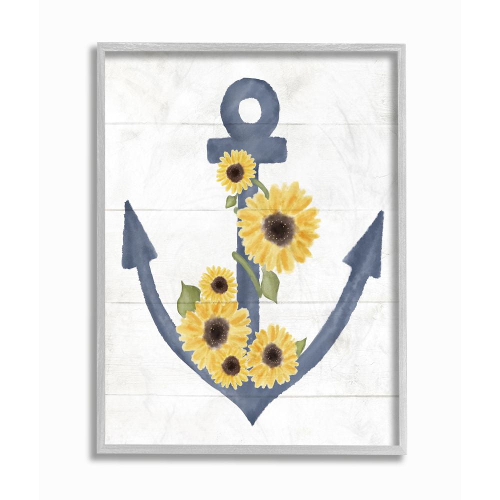 Stupell Industries Countryside Anchor with Sunflower Vine Floral Detail Designed by Daphne Polselli