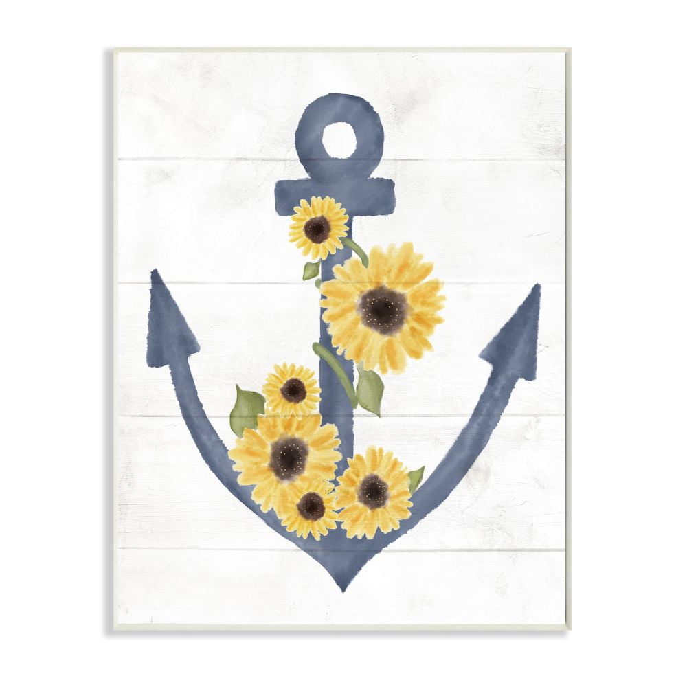 Stupell Industries Countryside Anchor with Sunflower Vine Floral Detail Designed by Daphne Polselli