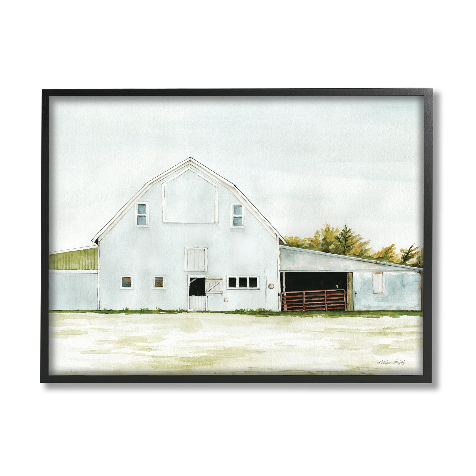 Stupell Industries Countryside Barn Rural Farmland Field Landscape Painting Black Framed Art Print Wall Art, Design by Cindy Jacobs