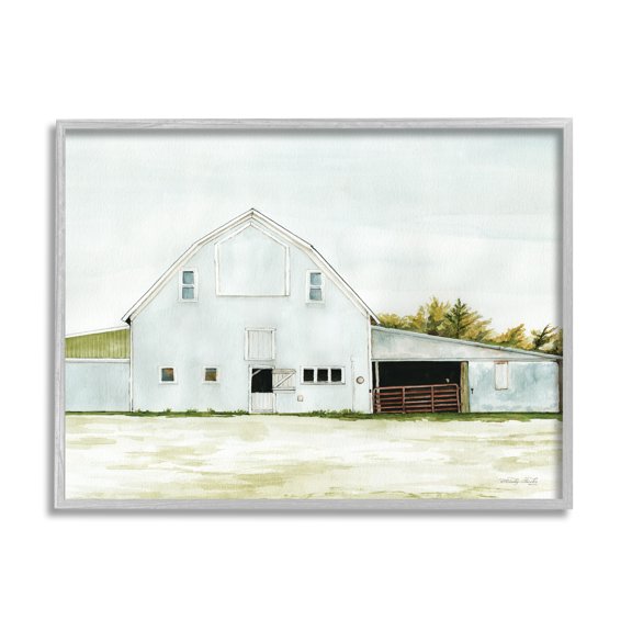 Stupell Industries Countryside Barn Rural Farmland Field Landscape Painting Gray Framed Art Print Wall Art, Design by Cindy Jacobs