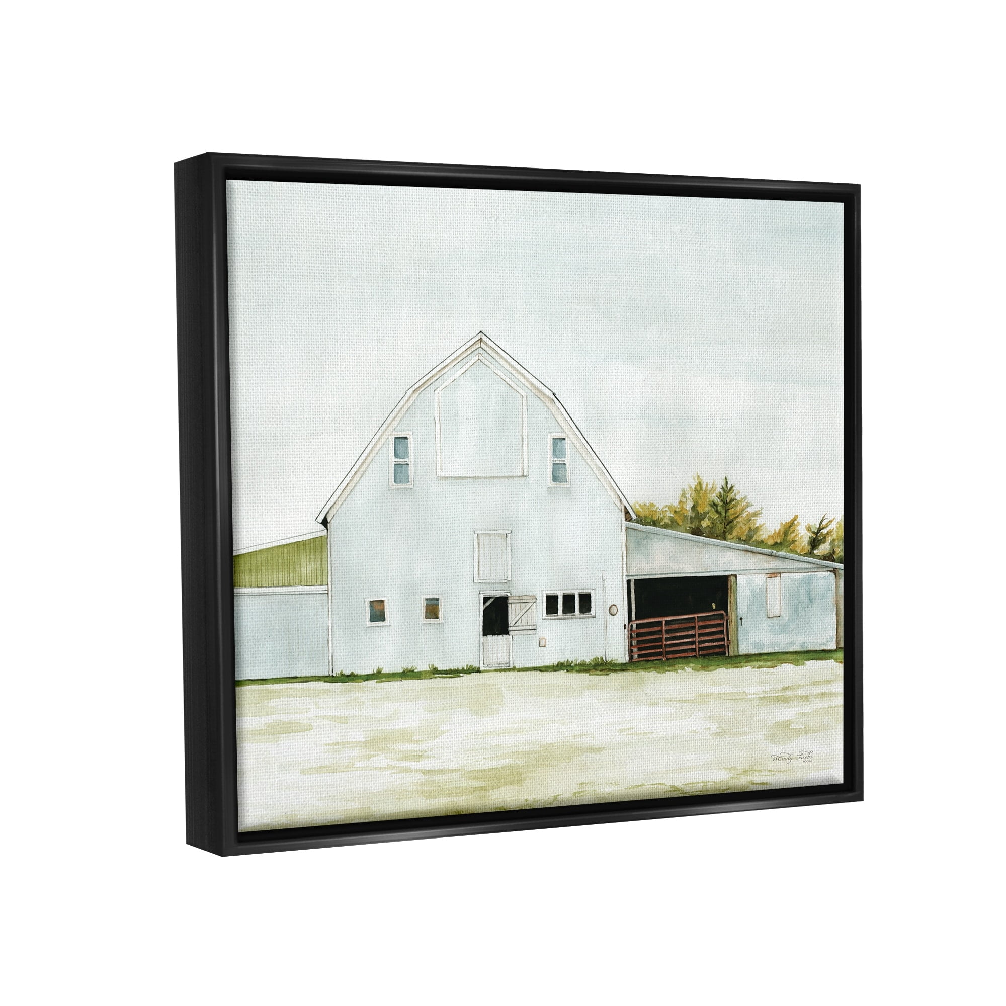 Stupell Industries Countryside Barn Rural Farmland Field Landscape Painting Jet Black Floating Framed Canvas Print Wall Art, Design by Cindy Jacobs