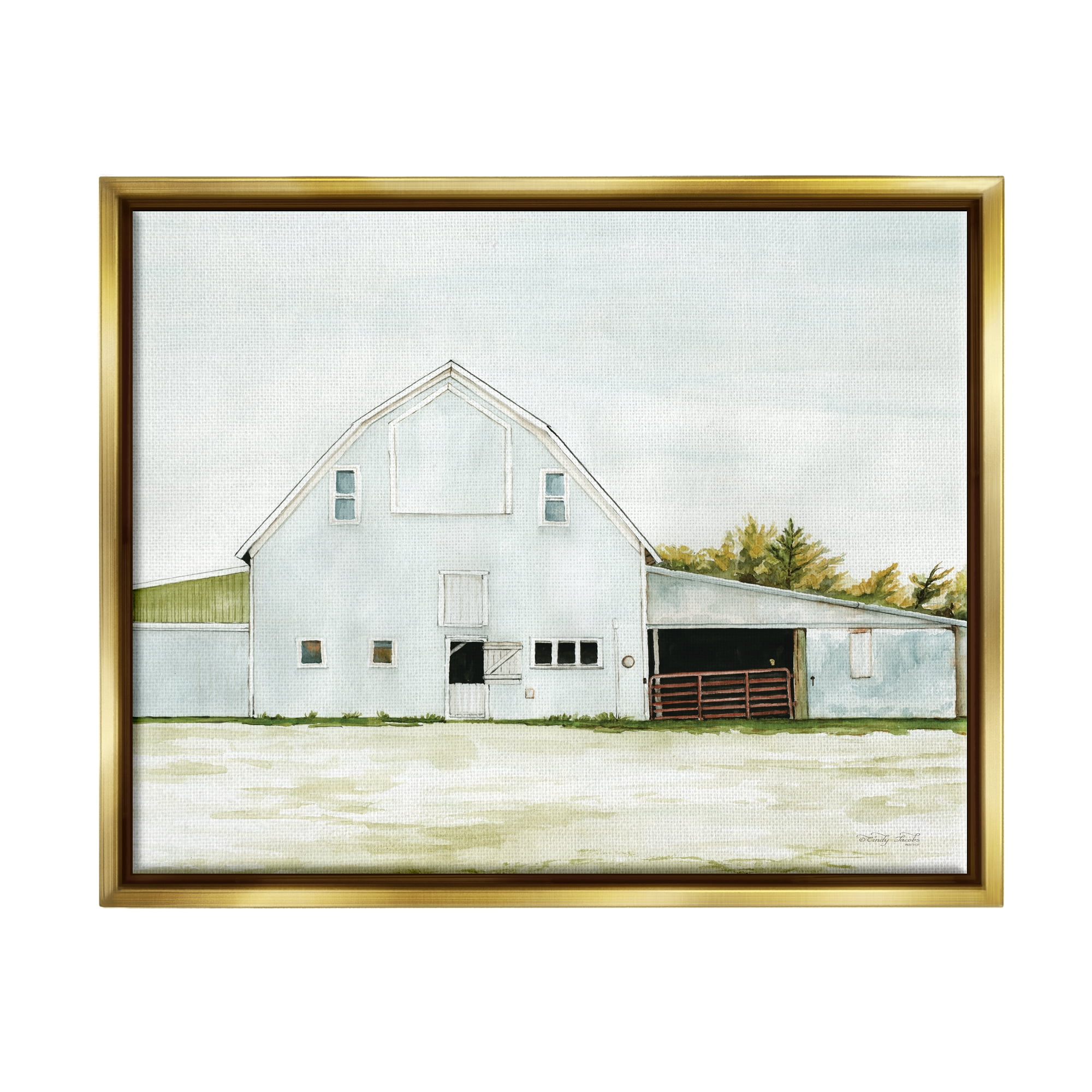 Stupell Industries Countryside Barn Rural Farmland Field Landscape Painting Metallic Gold Floating Framed Canvas Print Wall Art, Design by Cindy Jacobs