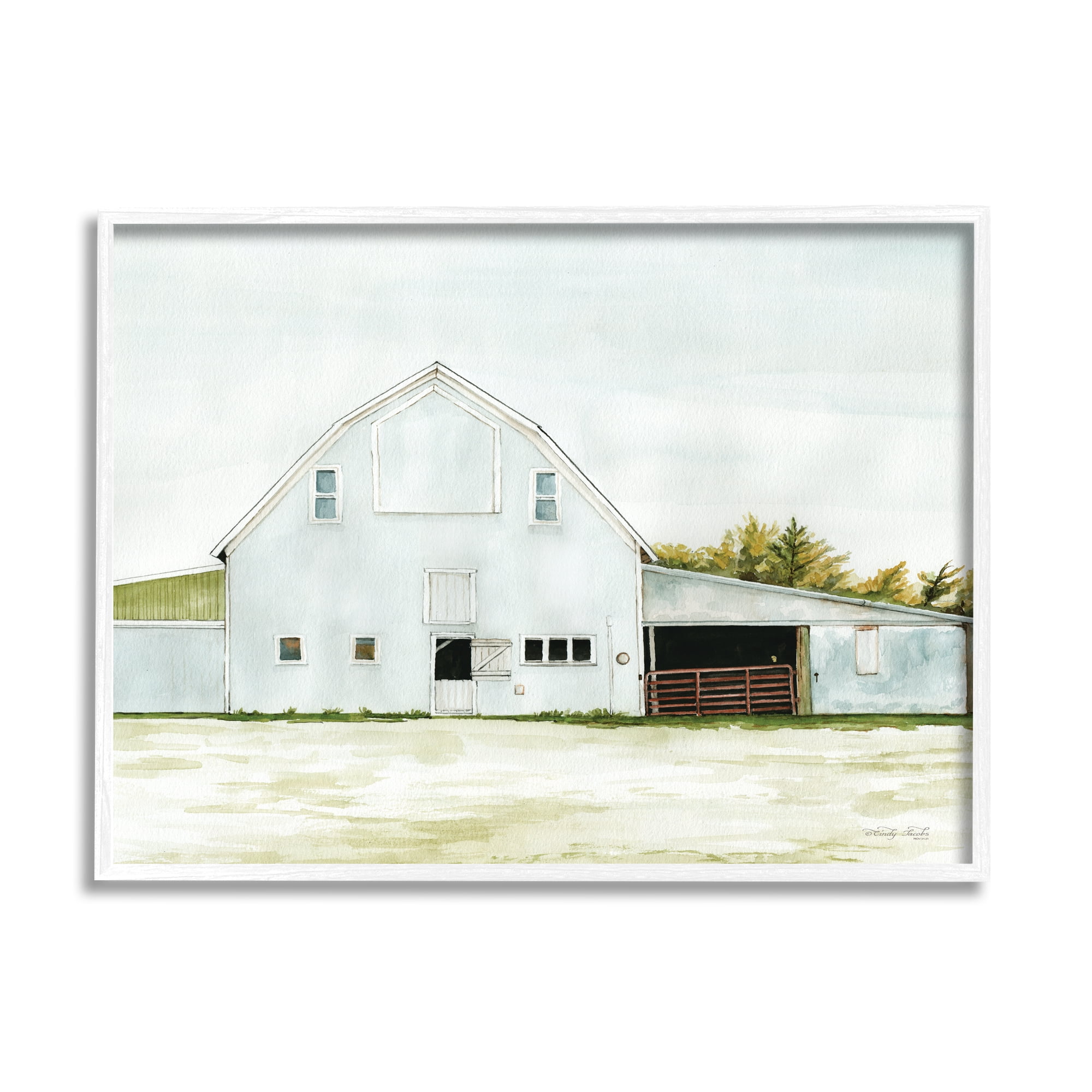 Stupell Industries Countryside Barn Rural Farmland Field Landscape Painting White Framed Art Print Wall Art, Design by Cindy Jacobs