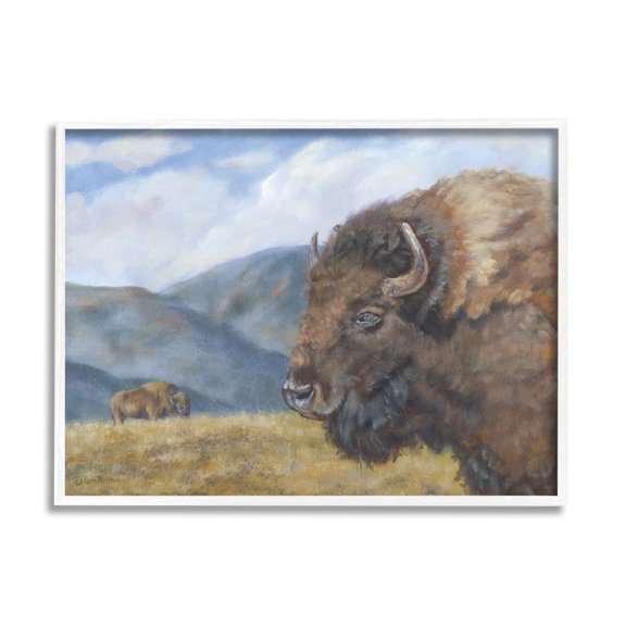Stupell Industries Countryside Bison Grass Grazing Mountains Cloudy Landscape , 14 x 11, Design by Pam Britton