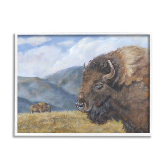 Stupell Industries Countryside Bison Grass Grazing Mountains Cloudy Landscape , 14 x 11, Design by Pam Britton