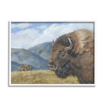 Stupell Industries Countryside Bison Grass Grazing Mountains Cloudy Landscape , 20 x 16, Design by Pam Britton