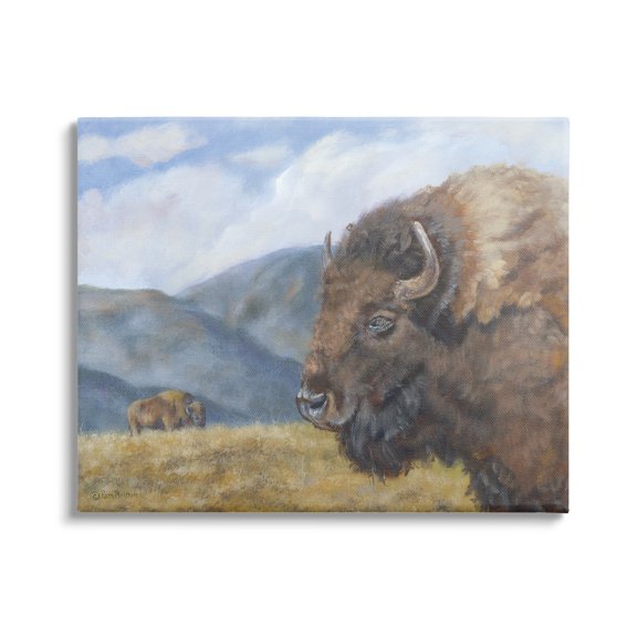 Stupell Industries Countryside Bison Grass Grazing Mountains Cloudy Landscape , 40 x 30, Design by Pam Britton