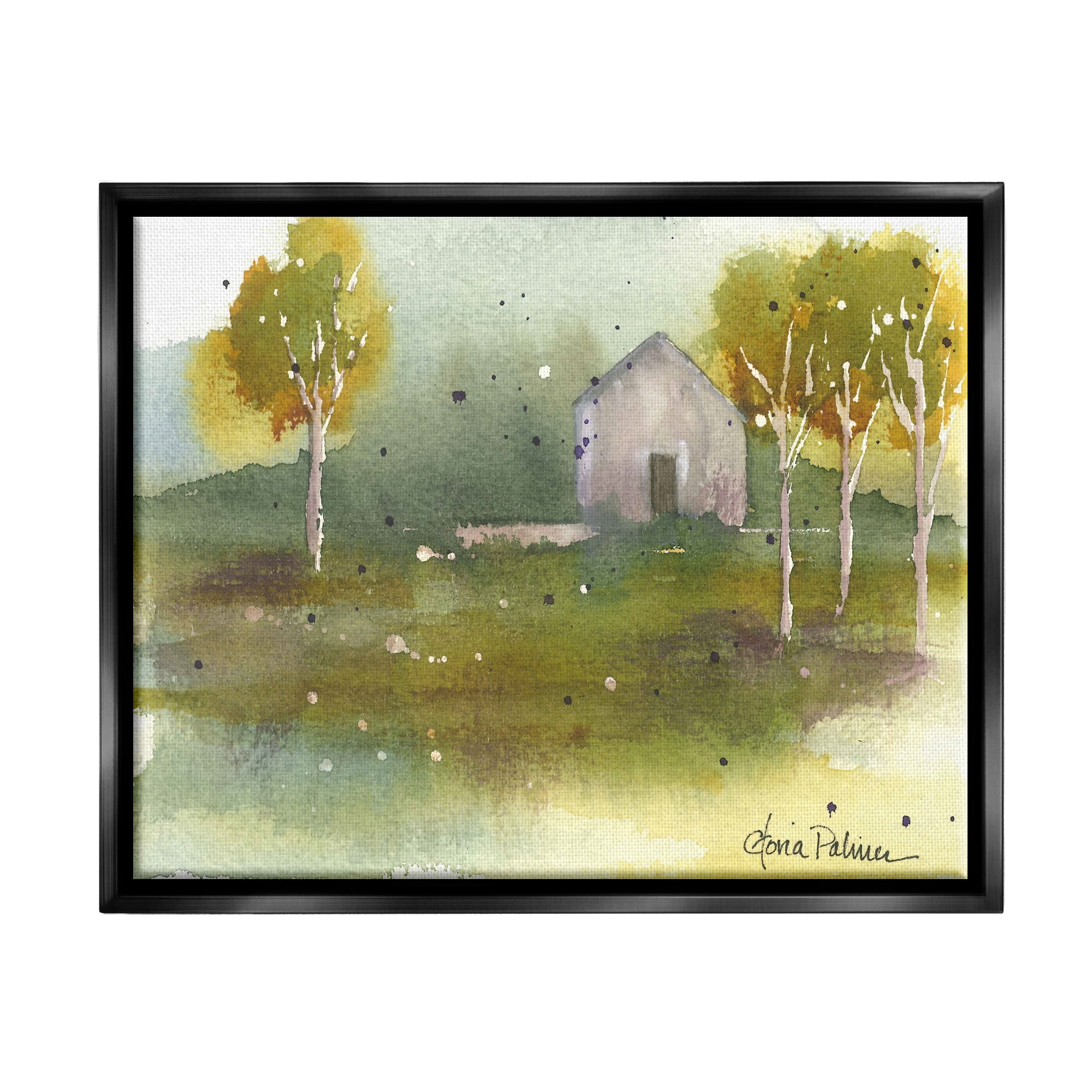 Stupell Industries Countryside Cottage Painting Landscape Painting Black Floater Framed Art Print Wall Art