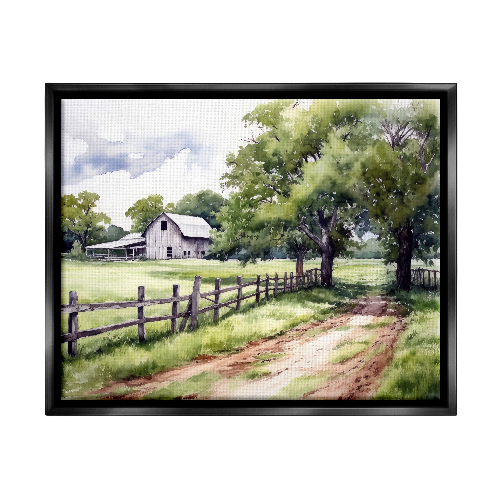 Stupell Industries Countryside Cottage Painting Landscape Painting Black Floater Framed Canvas Art Print Wall Art, 21 x 17