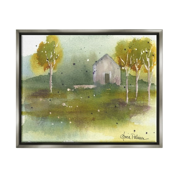 Stupell Industries Countryside Cottage Painting Landscape Painting Gray Floater Framed Art Print Wall Art