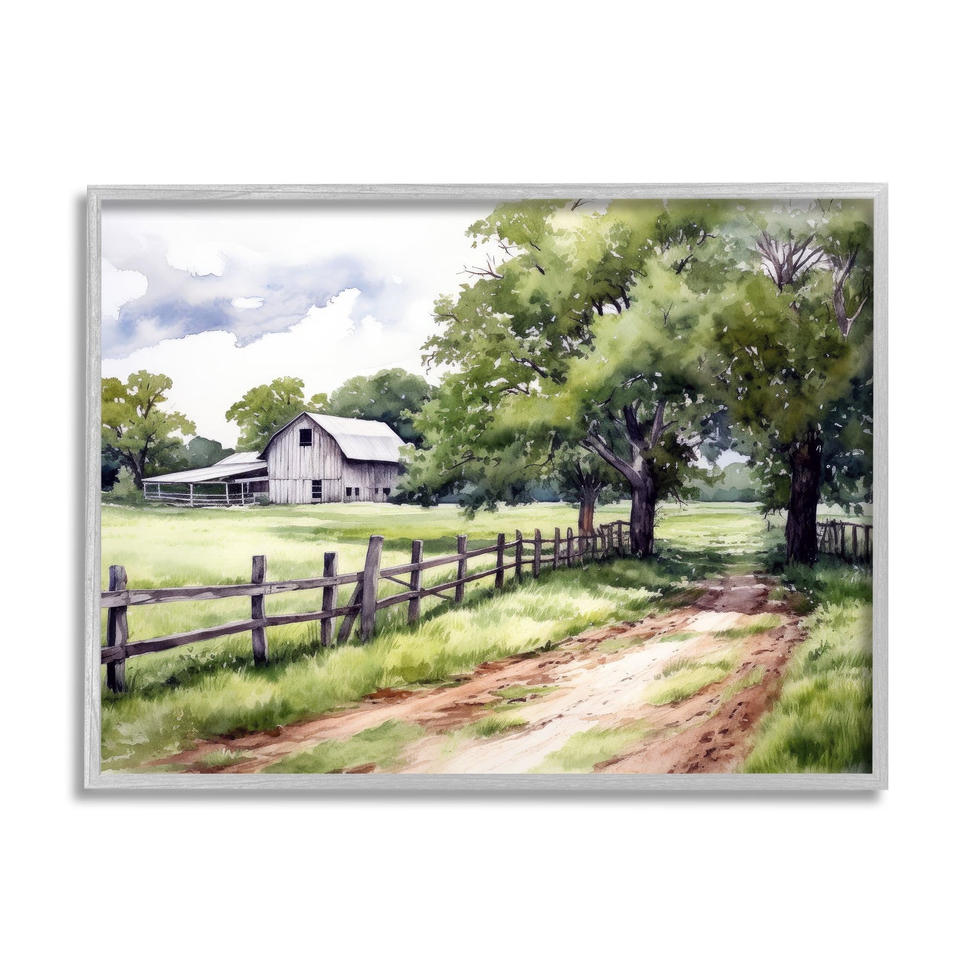 Stupell Industries Countryside Cottage Painting Landscape Painting Gray Framed Art Print Wall Art, 14 x 11