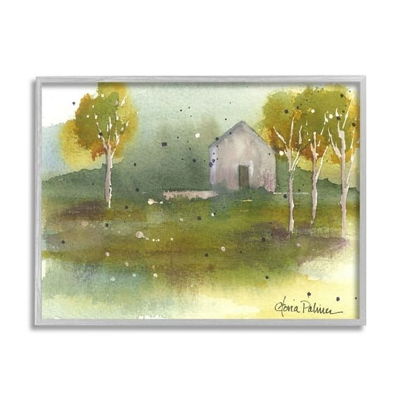 Stupell Industries Countryside Cottage Painting Landscape Painting Gray Framed Art Print Wall Art