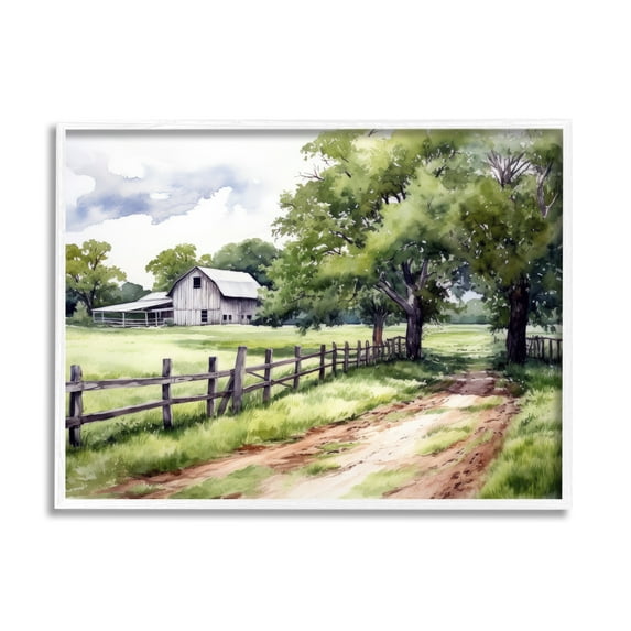 Stupell Industries Countryside Cottage Painting Landscape Painting White Framed Art Print Wall Art, 14 x 11