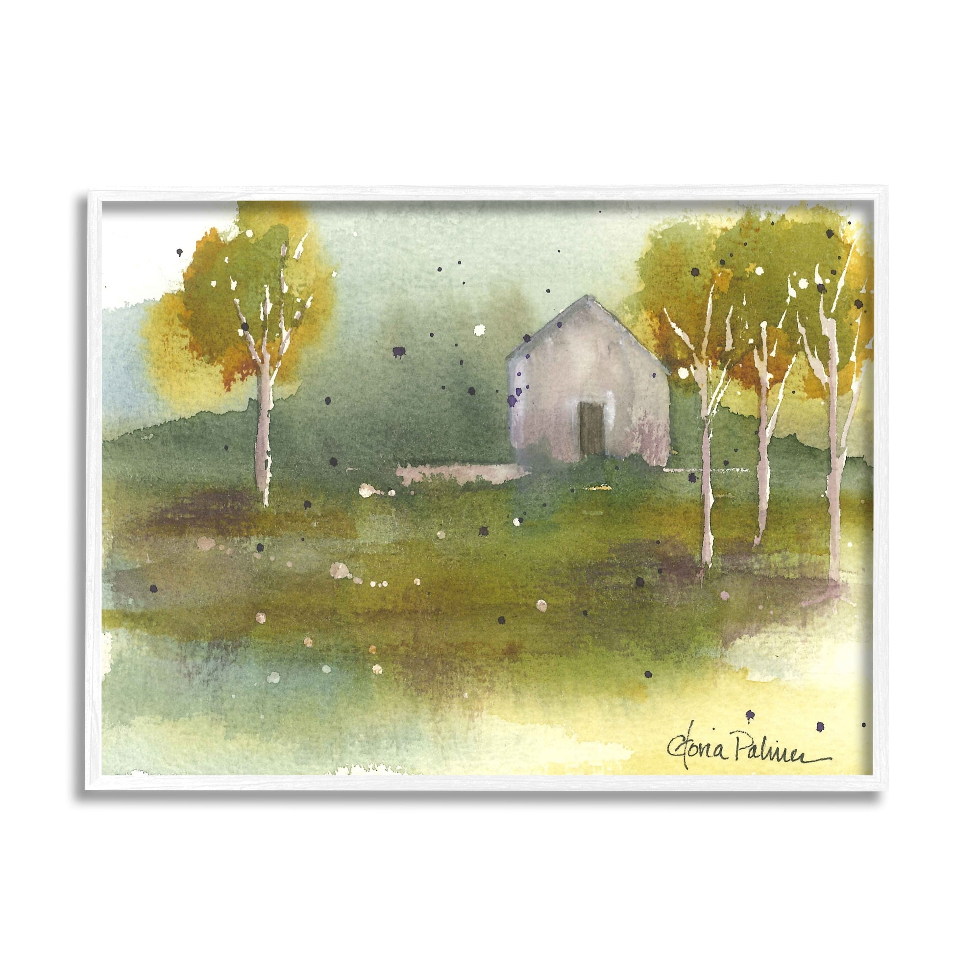 Stupell Industries Countryside Cottage Painting Landscape Painting White Framed Art Print Wall Art