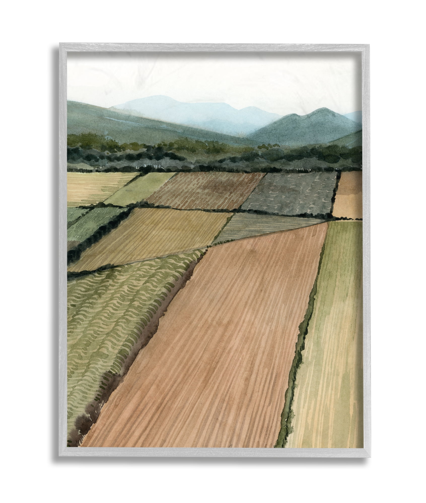 Stupell Industries Countryside Crop Fields Green Mountain Landscape Grey Framed, 16 x 20, Design by Grace Popp