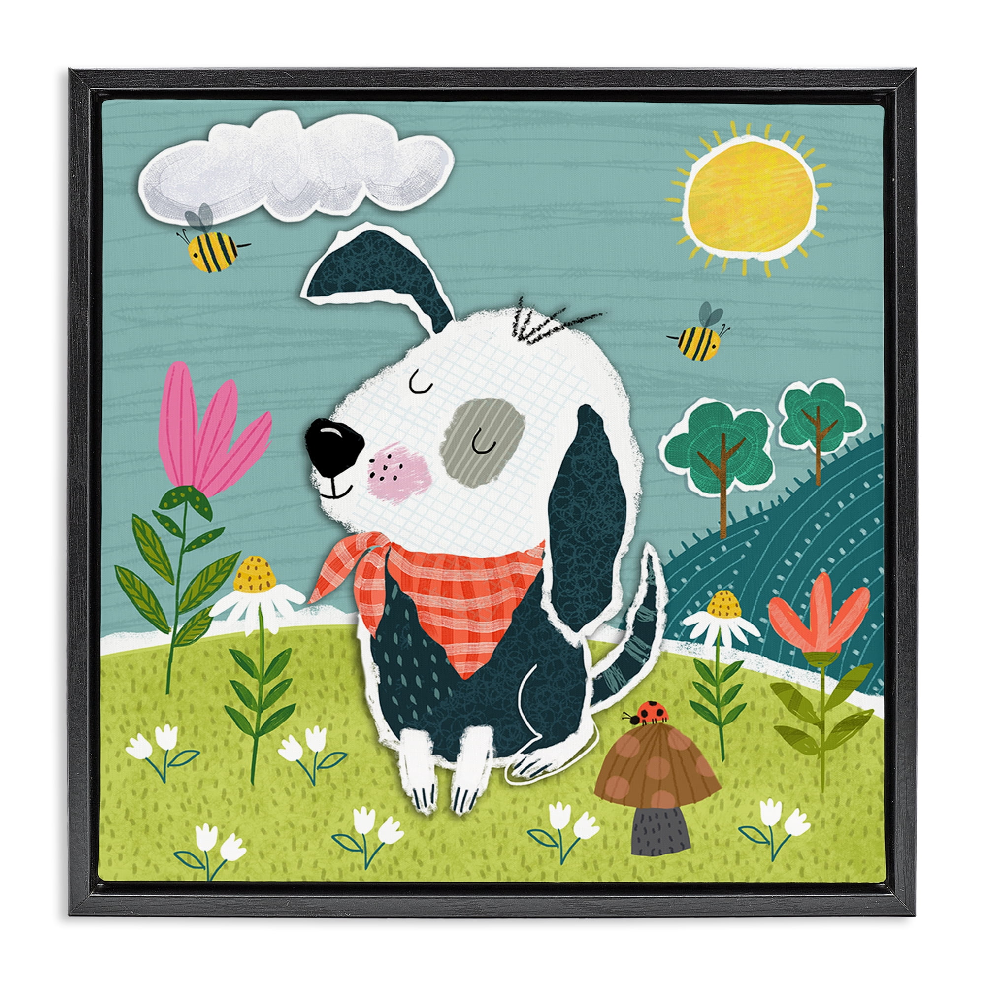 Stupell Industries Countryside Dog Landscape Animals Painting Black Floater Framed Canvas Art Print Wall Art, 18 x 18