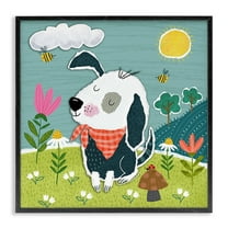 Stupell Industries Countryside Dog Landscape Animals Painting Black Framed Art Print Wall Art, 12 x 12
