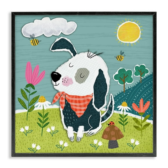 Stupell Industries Countryside Dog Landscape Animals Painting Black Framed Art Print Wall Art, 12 x 12