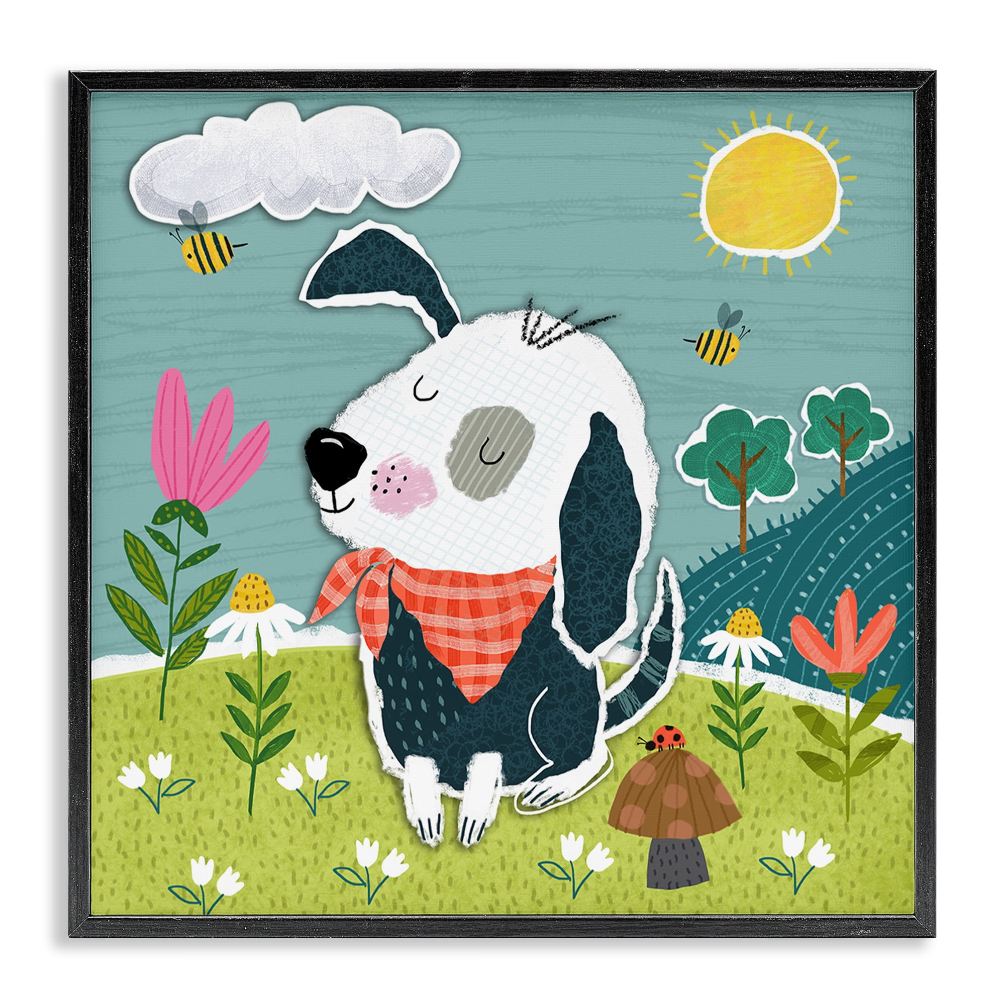 Stupell Industries Countryside Dog Landscape Animals Painting Black Framed Art Print Wall Art, 17 x 17