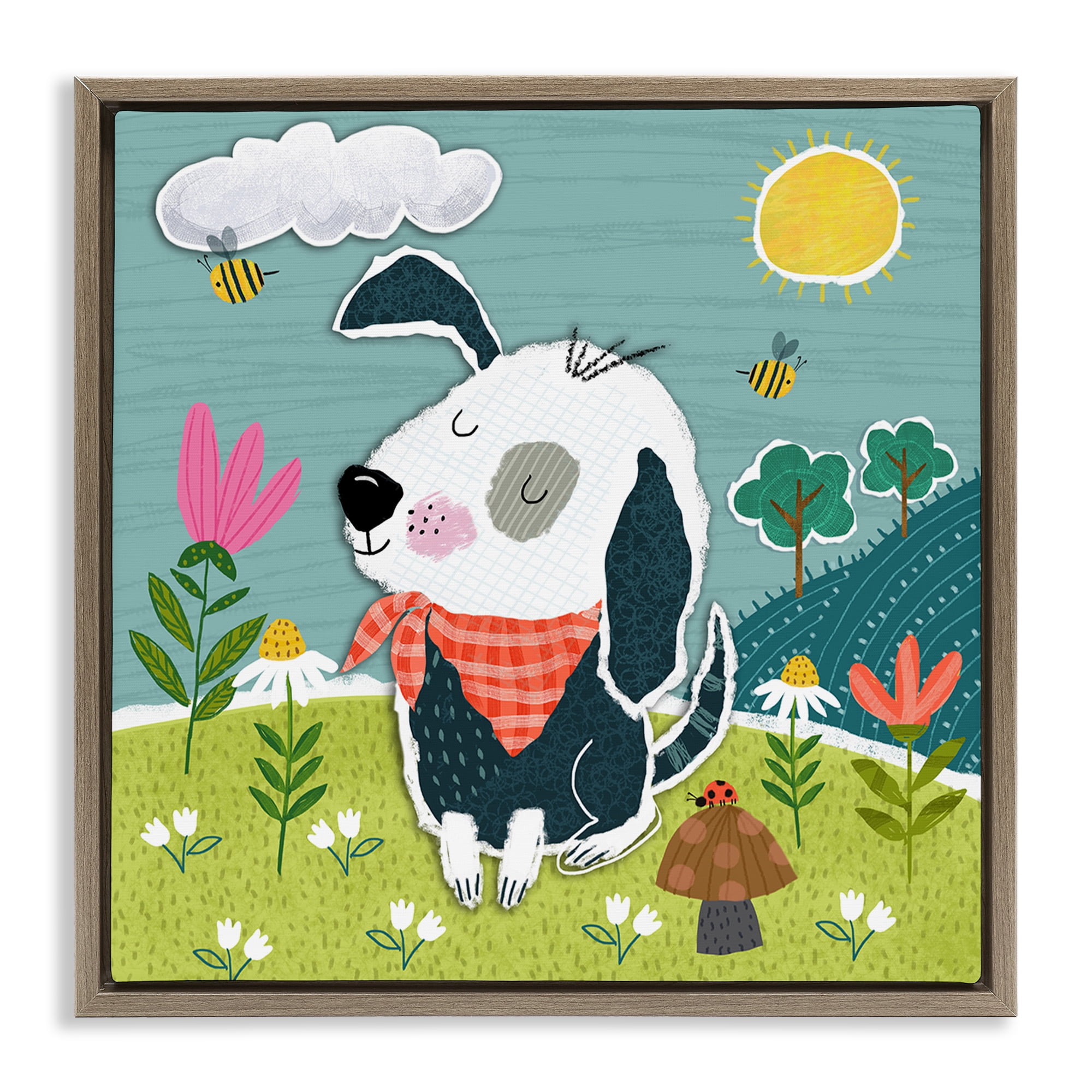 Stupell Industries Countryside Dog Landscape Animals Painting Brown Floater Framed Canvas Art Print Wall Art, 18 x 18